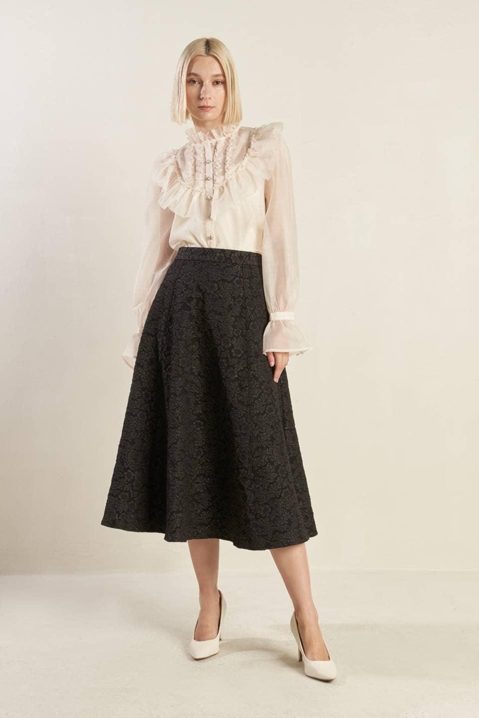 Black Textured A-Line Skirt - Baxter Avenue