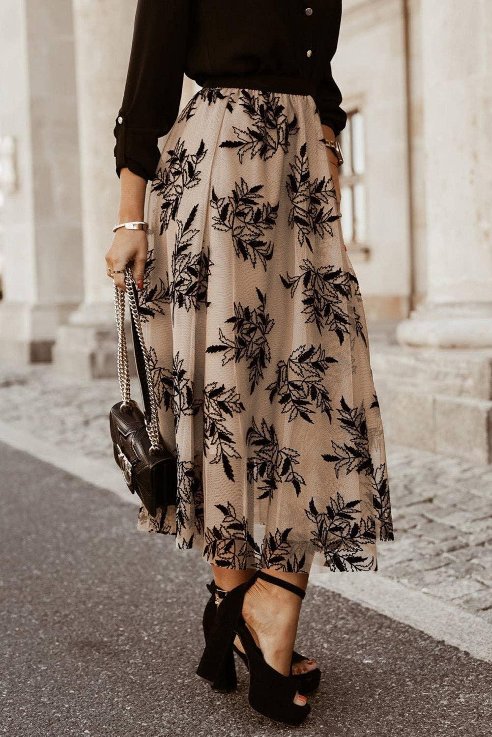 Floral Leaves Embroidered Maxi Skirt - Baxter Avenue