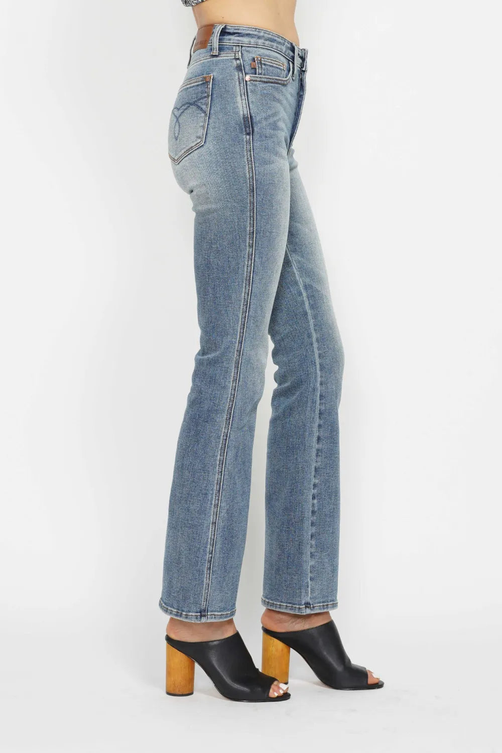 Tummy Control Back Embroidered Pocketed Bootcut Jeans - Baxter Avenue