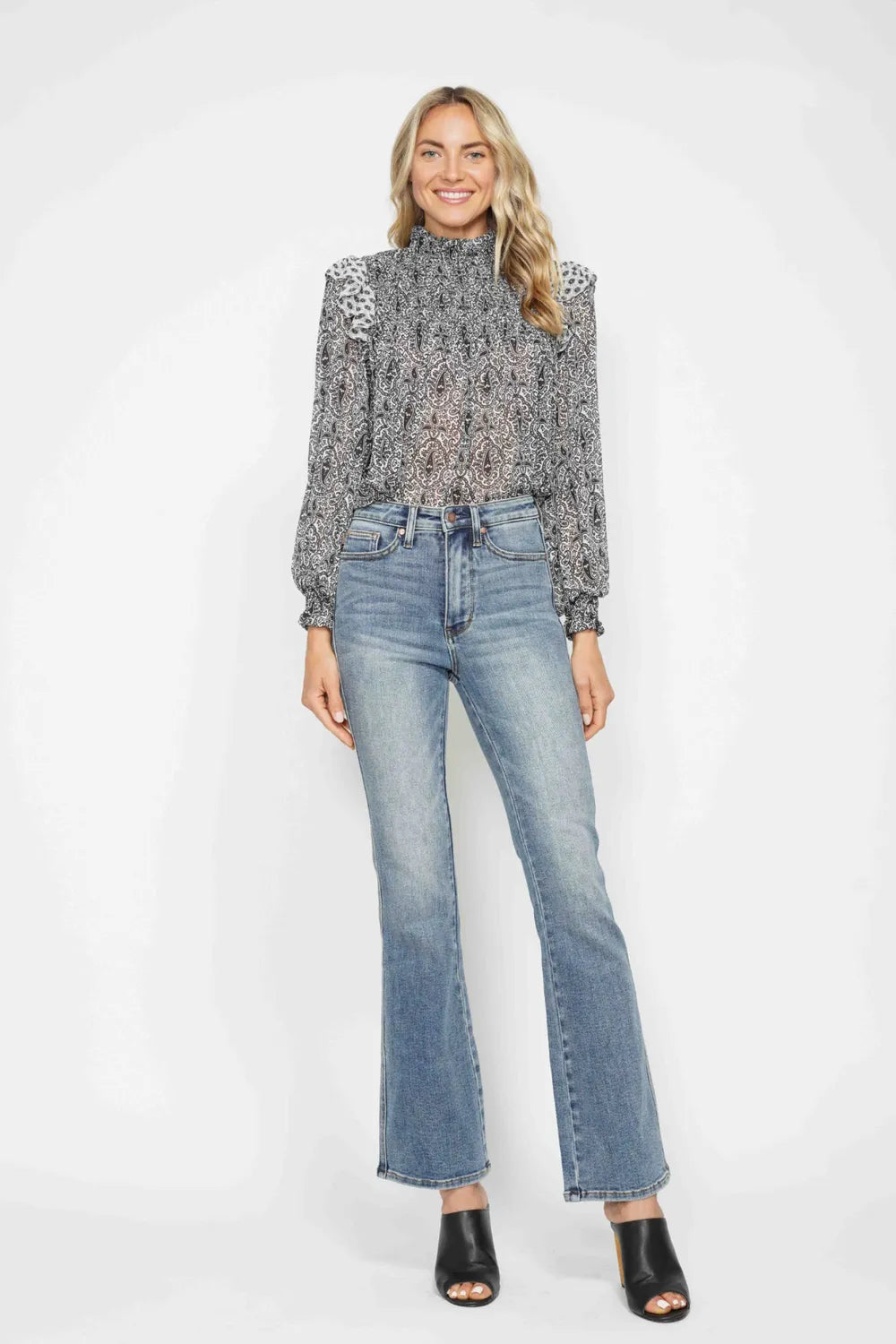 Tummy Control Back Embroidered Pocketed Bootcut Jeans - Baxter Avenue