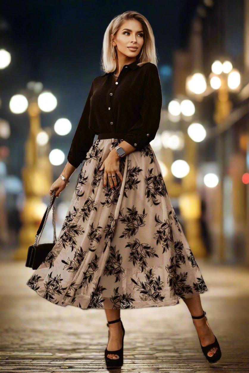Floral Leaves Embroidered Maxi Skirt - Baxter Avenue
