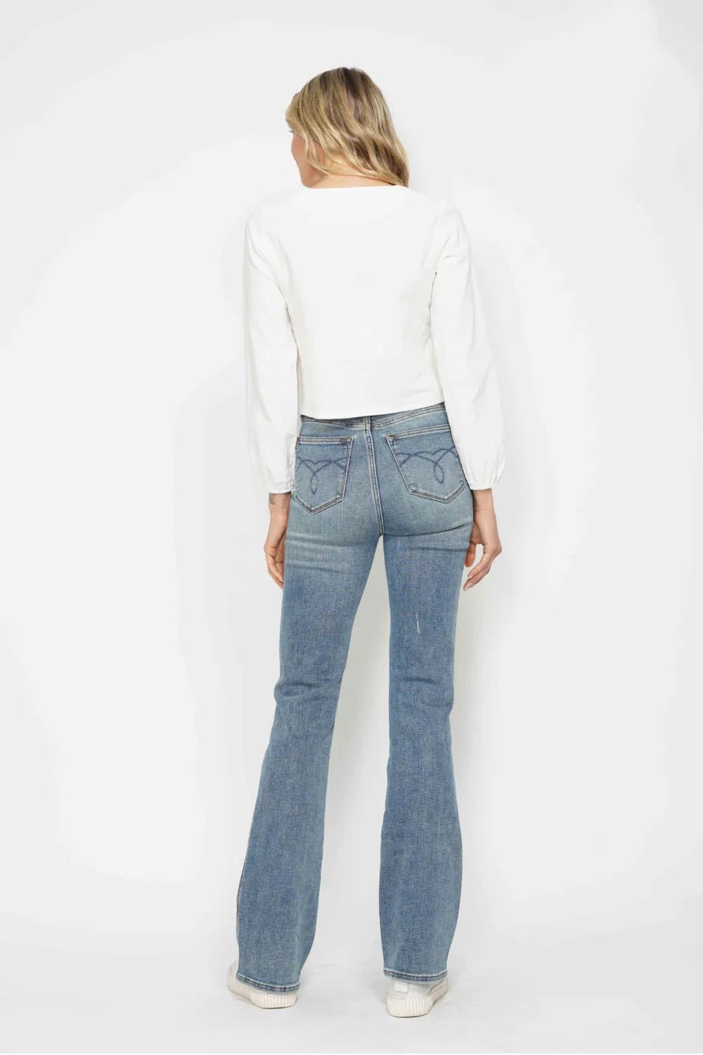 Tummy Control Back Embroidered Pocketed Bootcut Jeans - Baxter Avenue