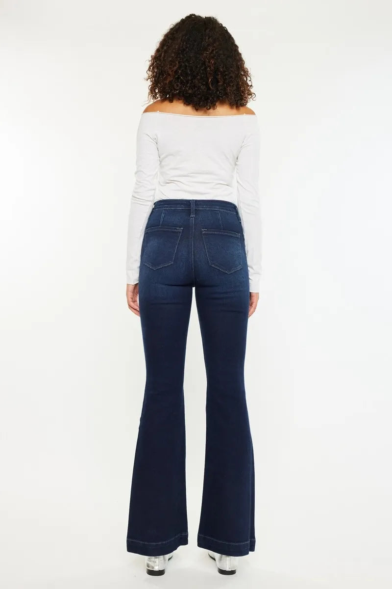 Button Fly High Rise Distressed Flare Jeans - Baxter Avenue