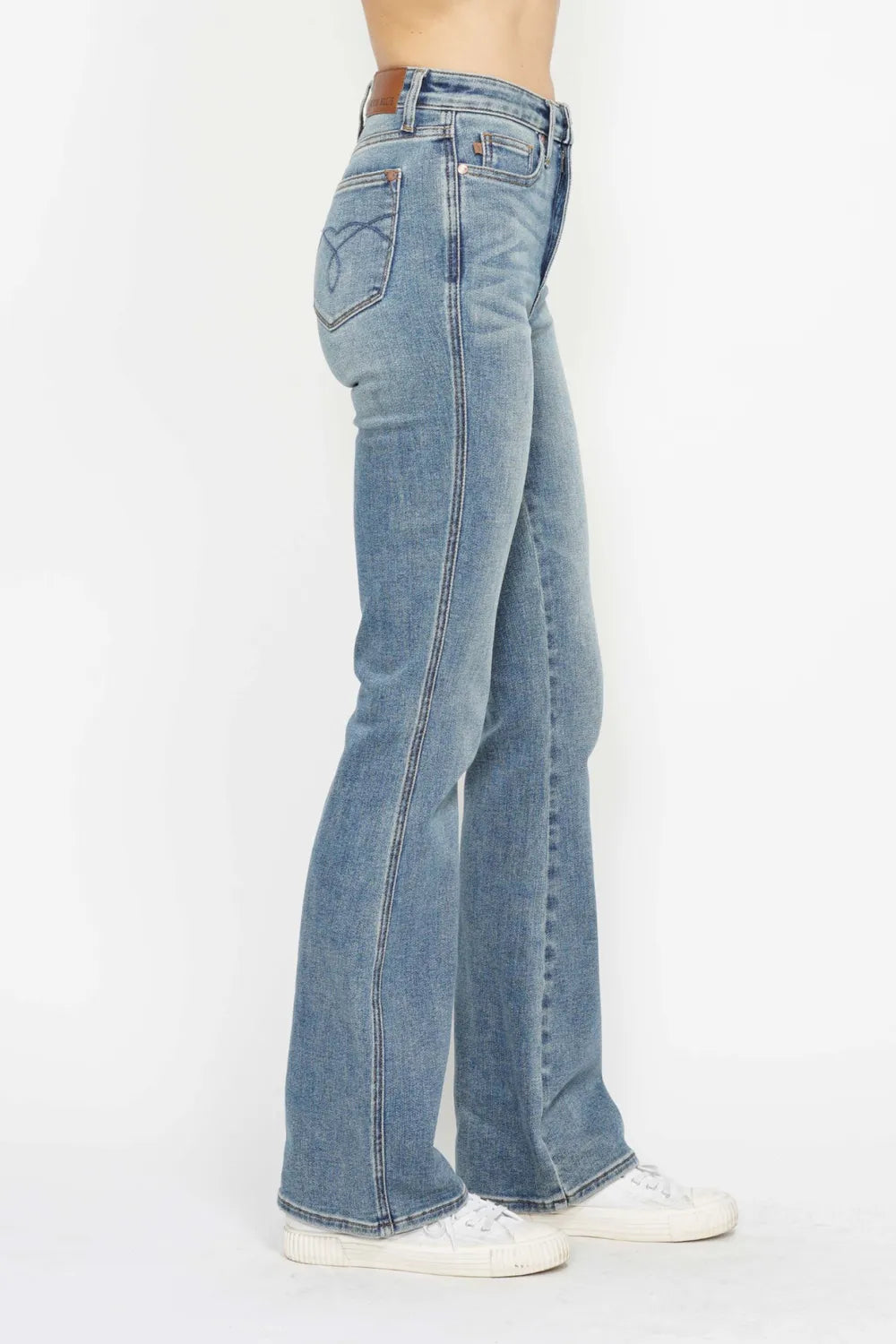 Tummy Control Back Embroidered Pocketed Bootcut Jeans - Baxter Avenue