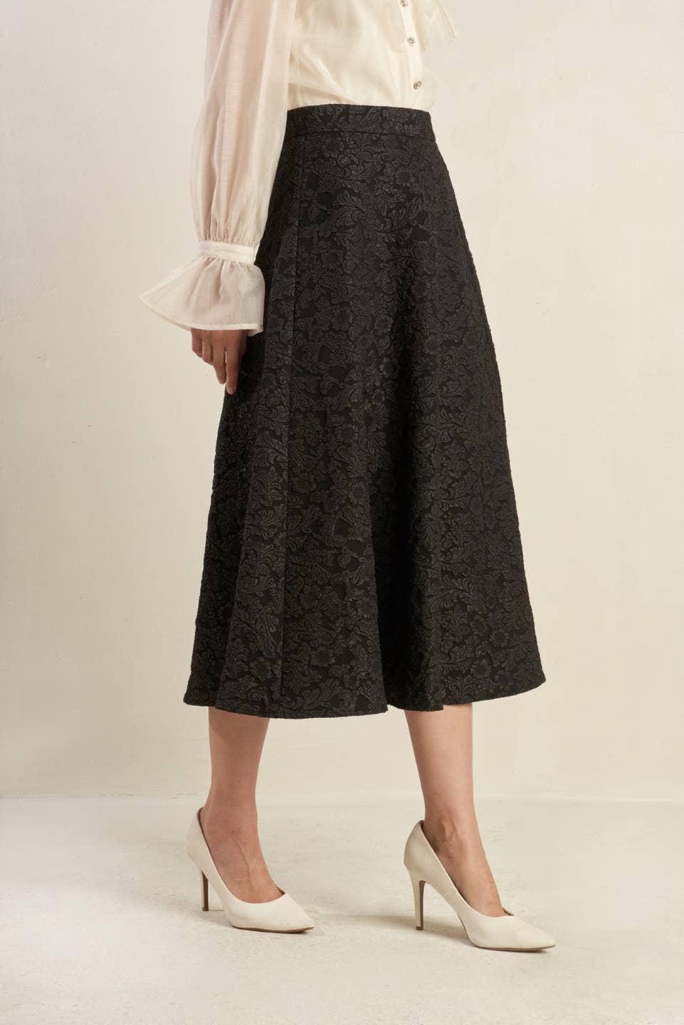 Black Textured A-Line Skirt - Baxter Avenue