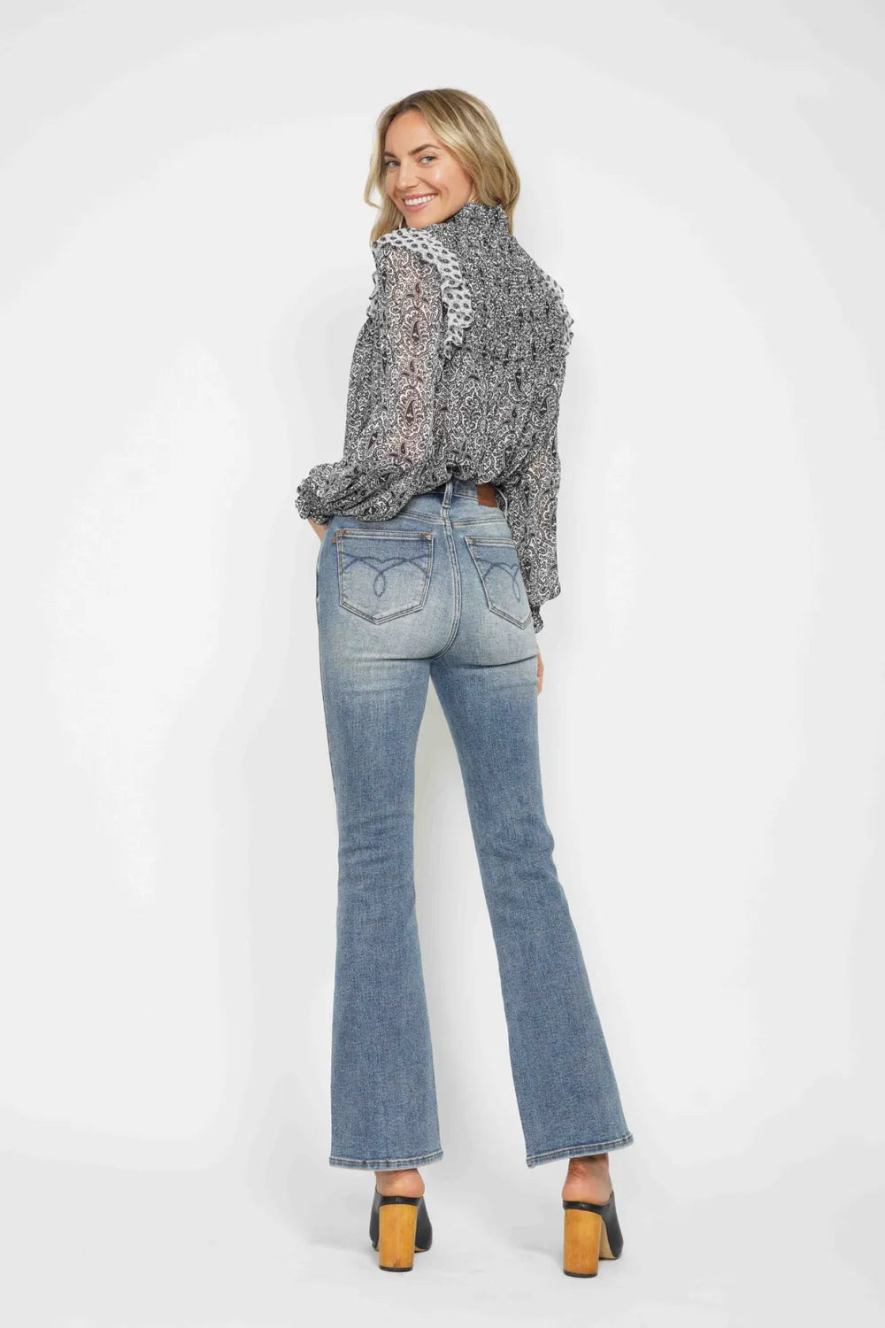Tummy Control Back Embroidered Pocketed Bootcut Jeans - Baxter Avenue