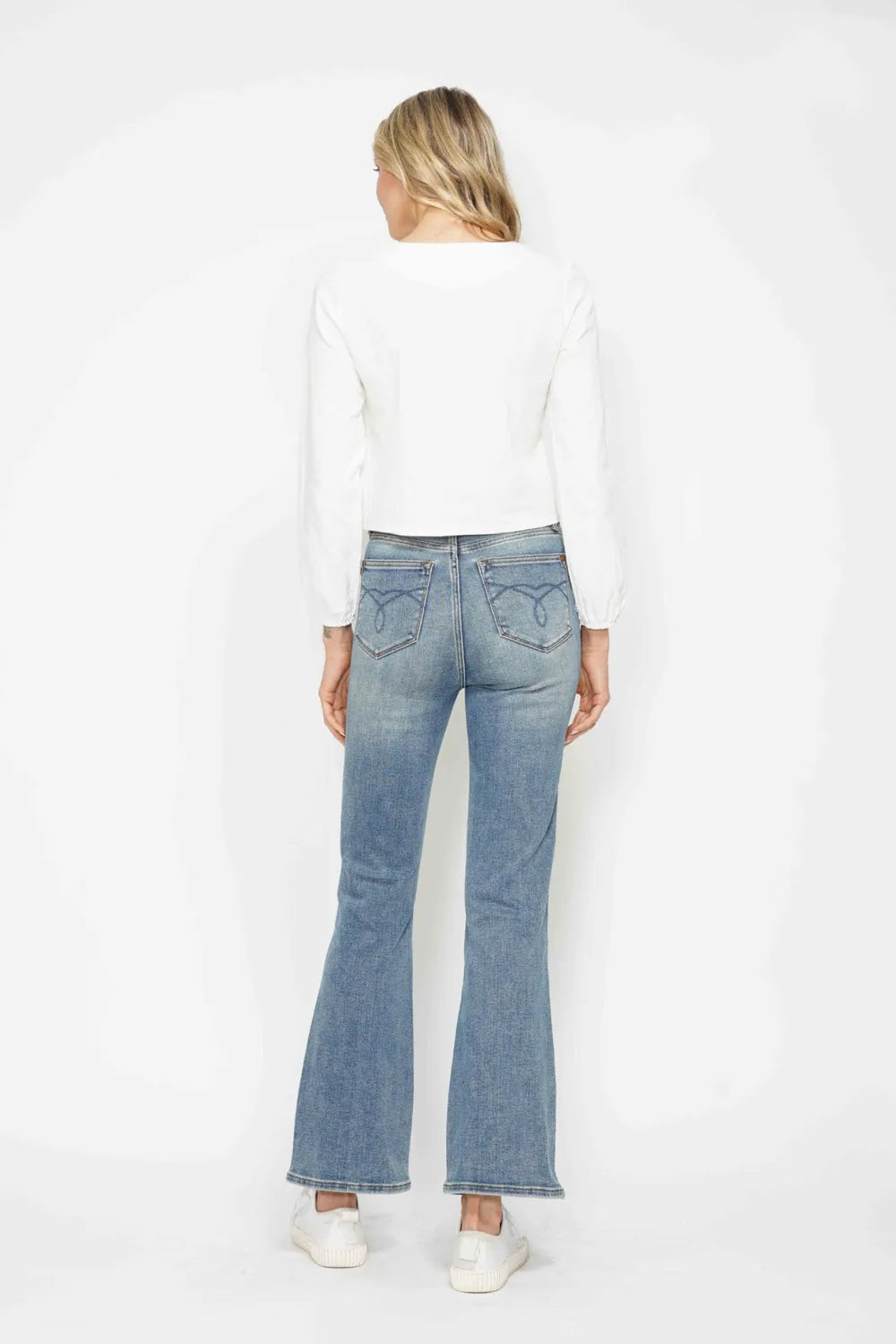 Tummy Control Back Embroidered Pocketed Bootcut Jeans - Baxter Avenue