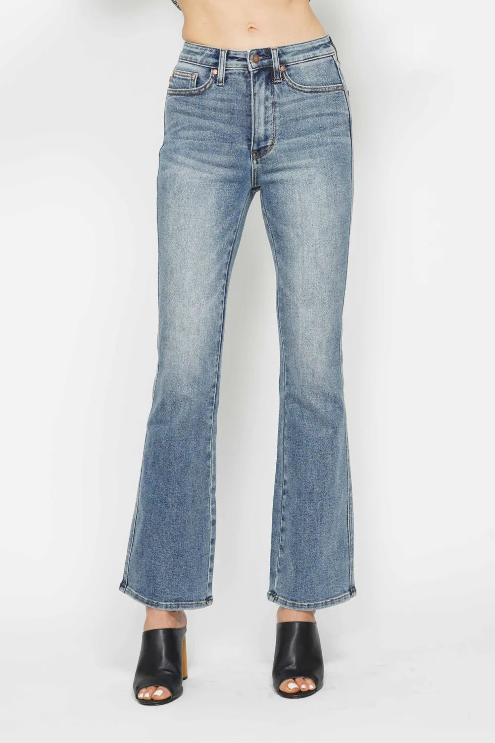 Tummy Control Back Embroidered Pocketed Bootcut Jeans - Baxter Avenue