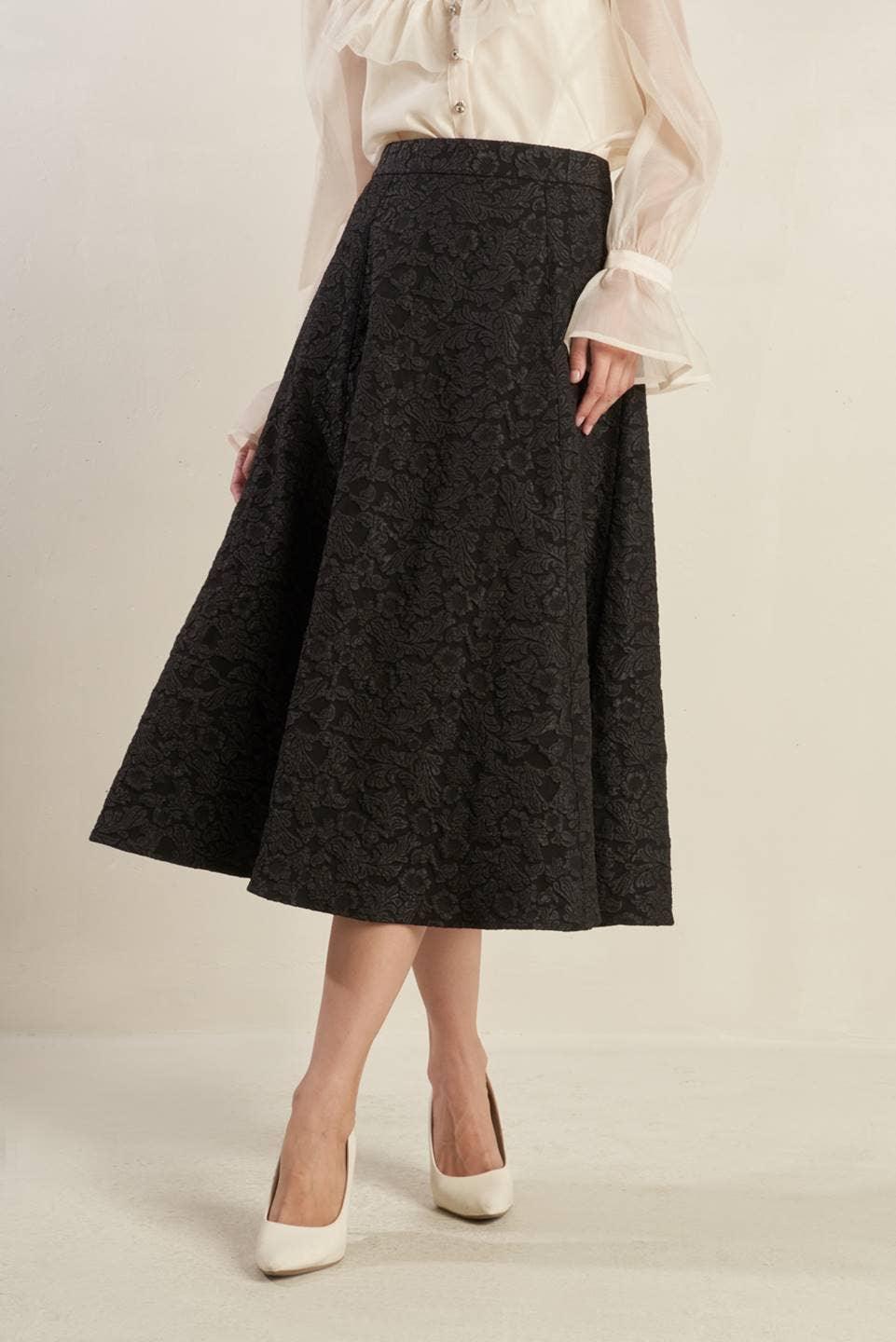 Black Textured A-Line Skirt - Baxter Avenue