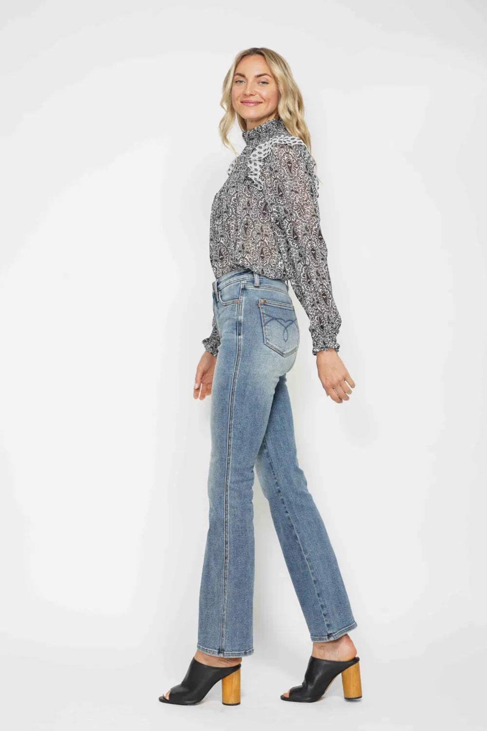 Tummy Control Back Embroidered Pocketed Bootcut Jeans - Baxter Avenue