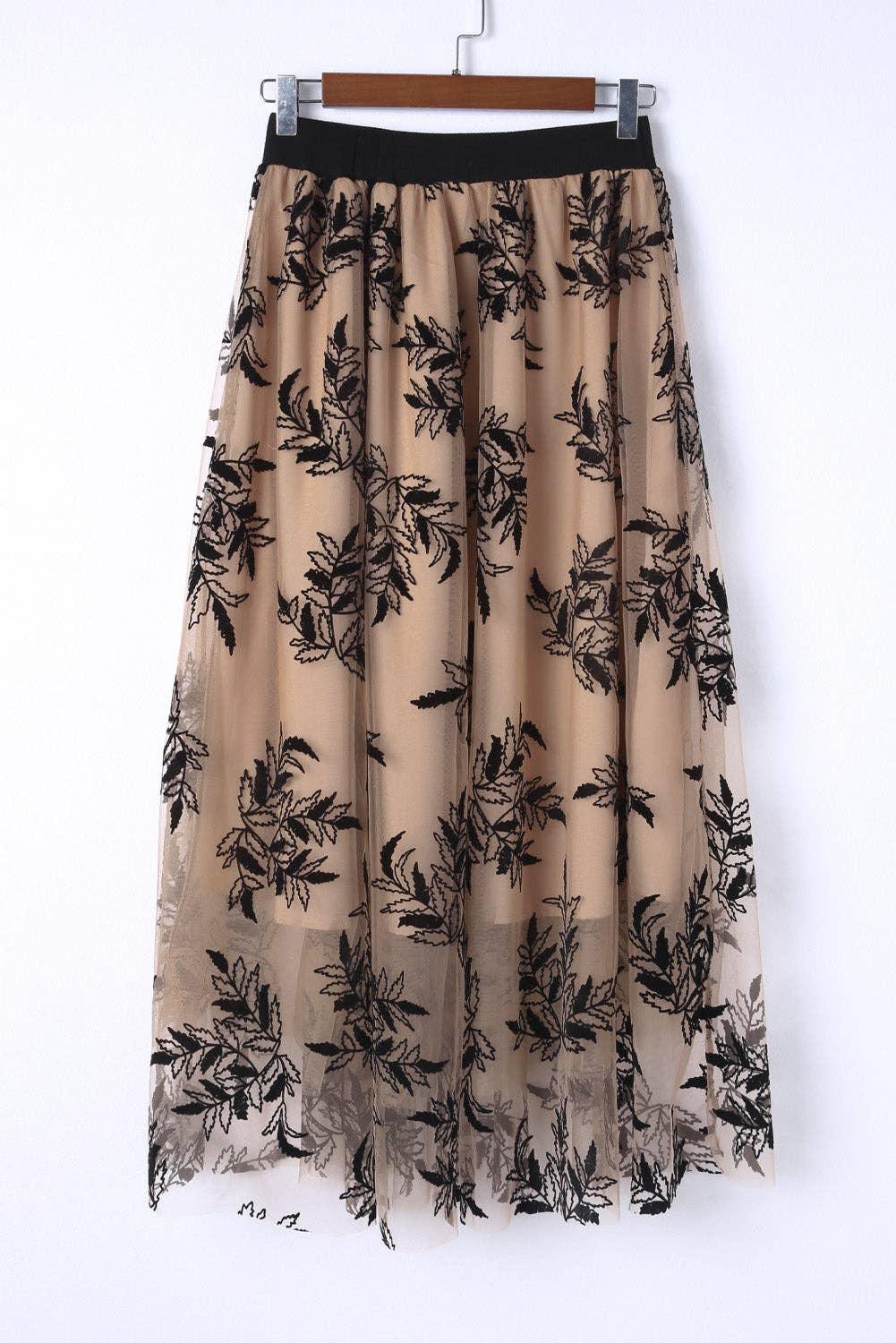Floral Leaves Embroidered Maxi Skirt - Baxter Avenue