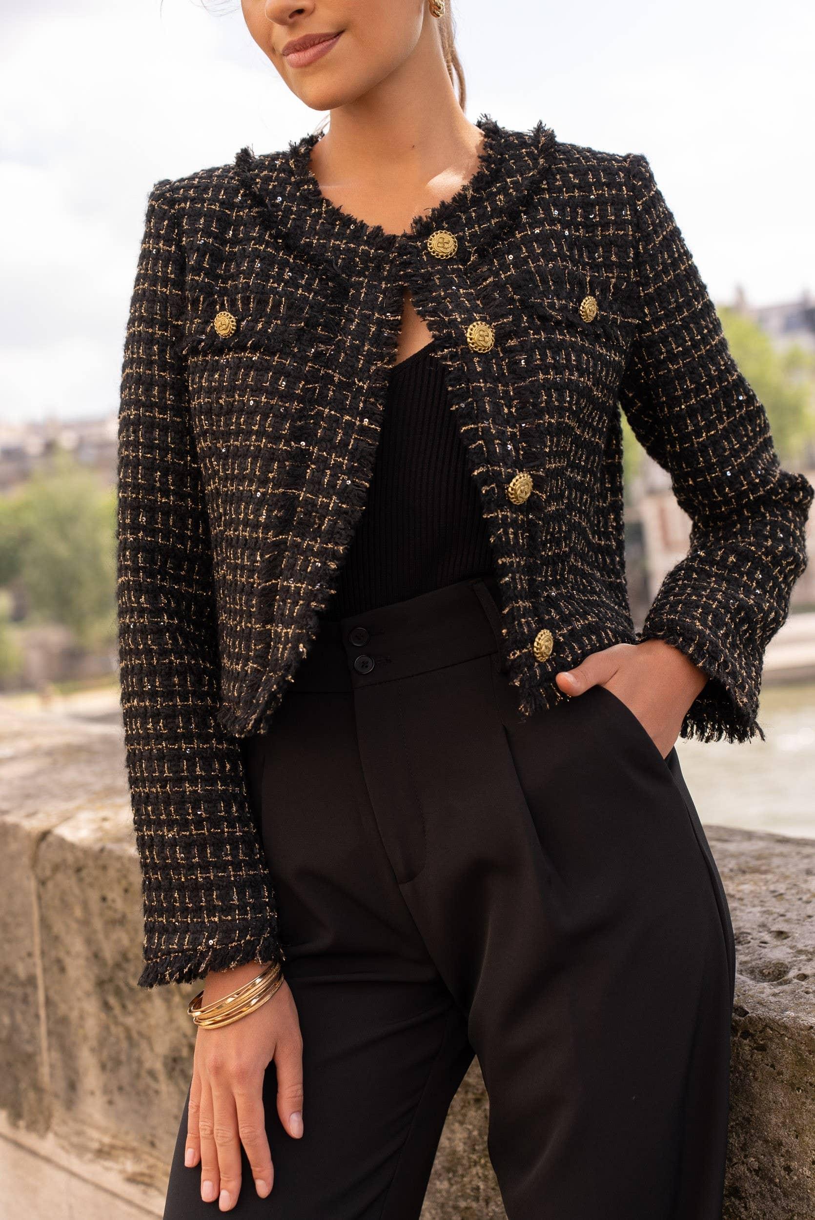 Cropped Fitted Tweed Blazer - Baxter Avenue