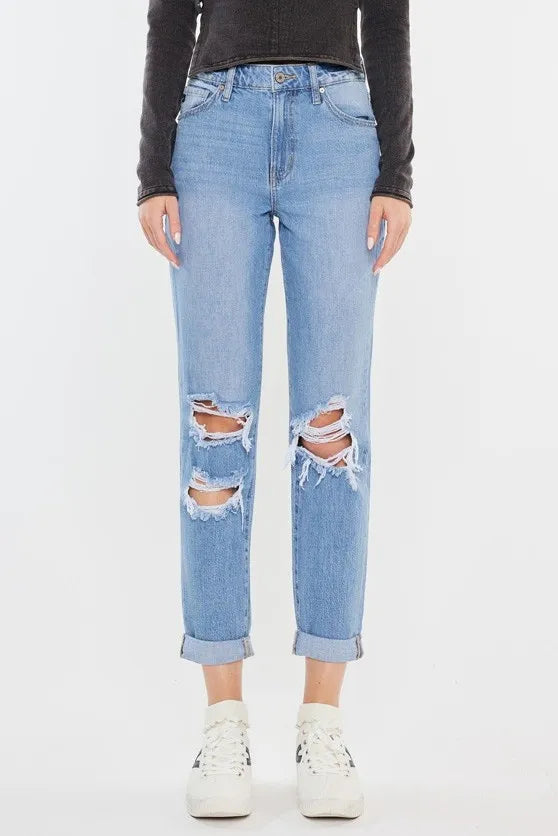 High Rise Distressed Mom Jeans - Baxter Avenue