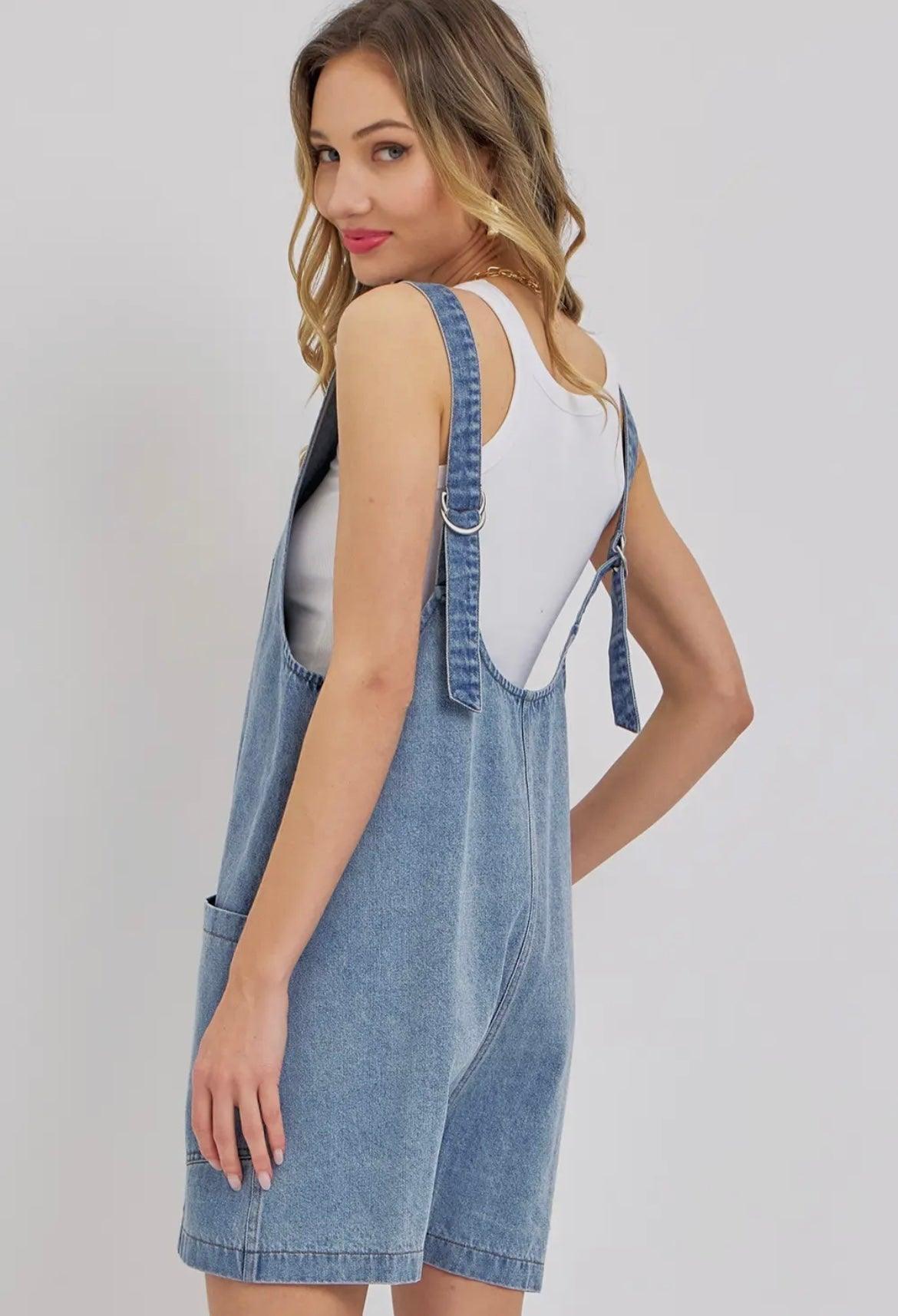 Medium Wash Denim Romper - Baxter Avenue