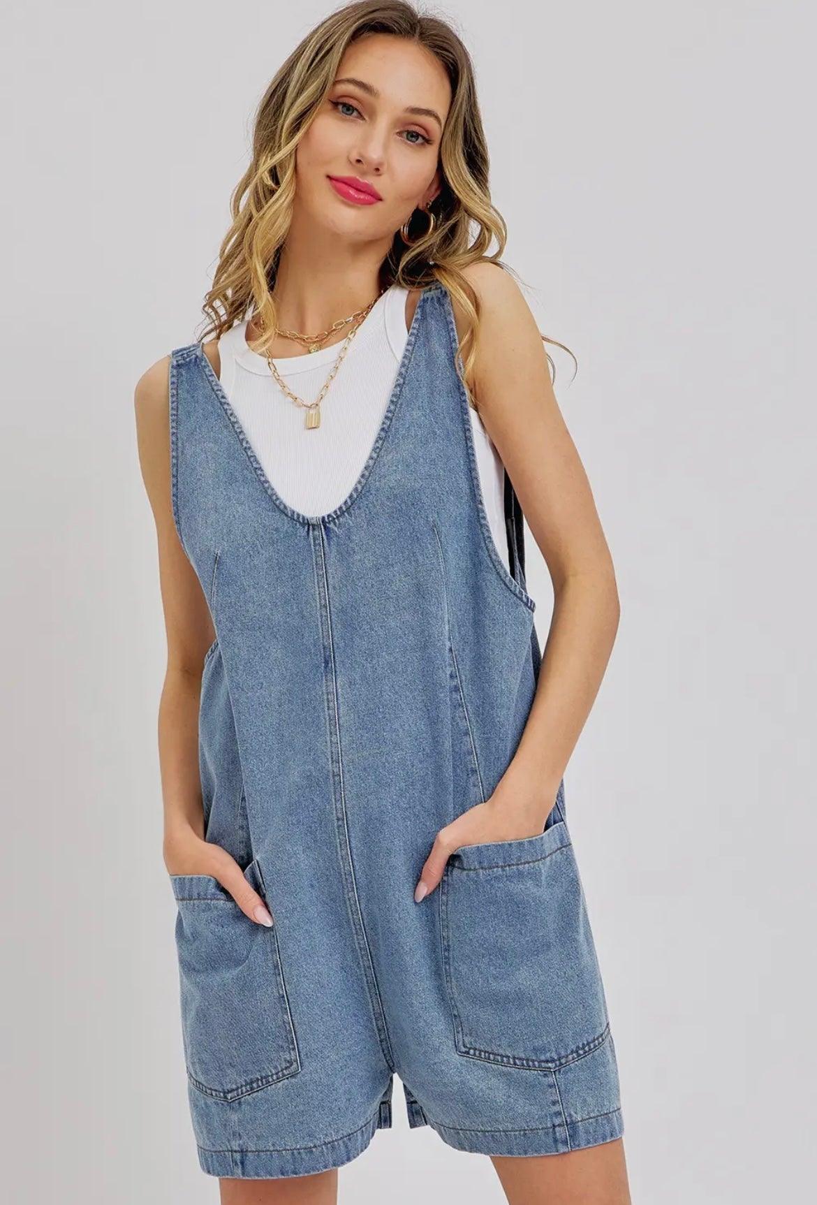 denim jumper dress plus size Women's Overall Denim Romper