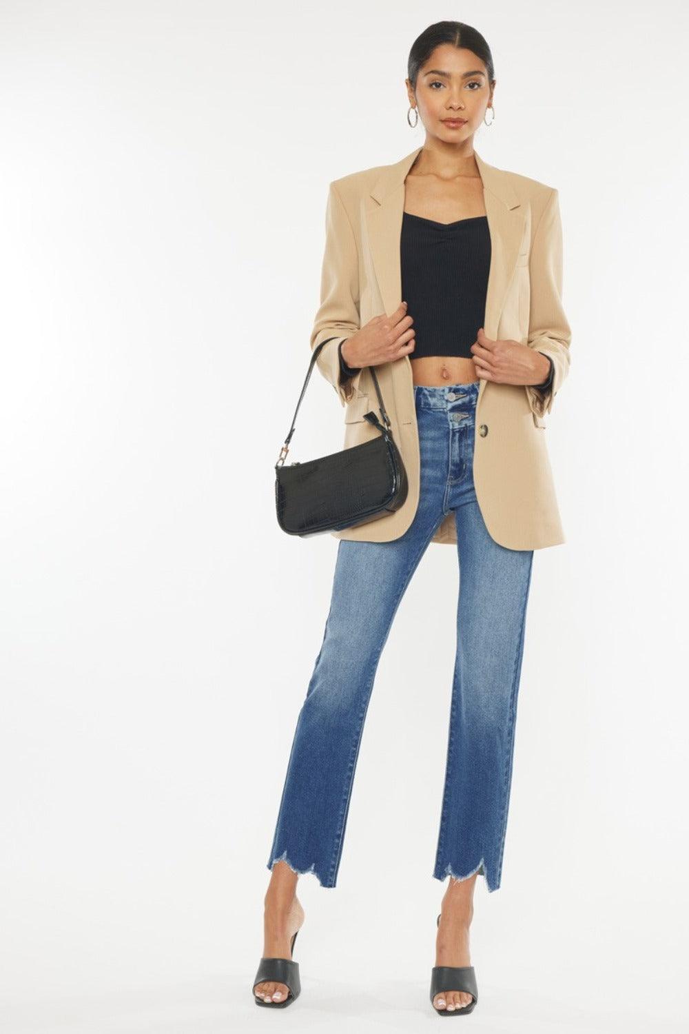 Wide Waistband Slim Straight Jeans - Baxter Avenue