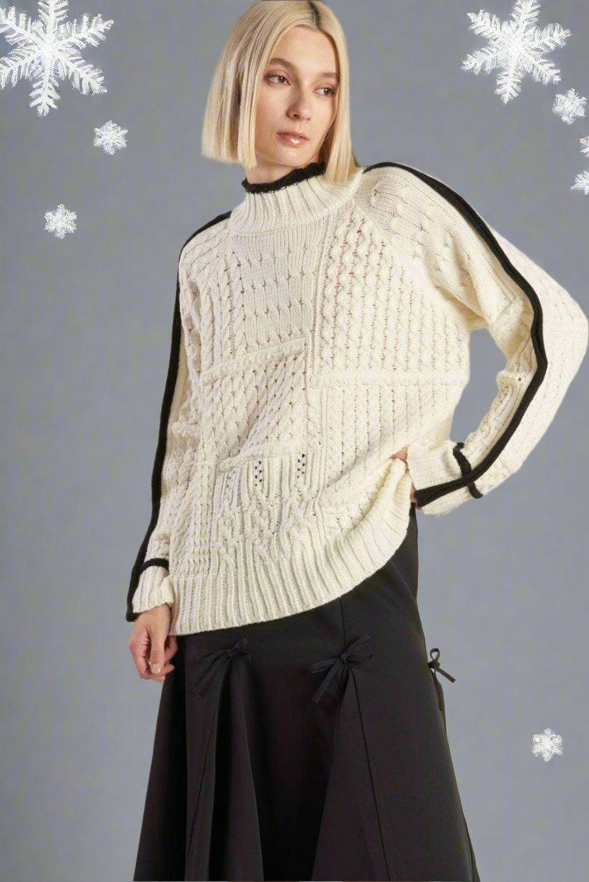 Mock Neck Textured Sweater - Baxter Avenue