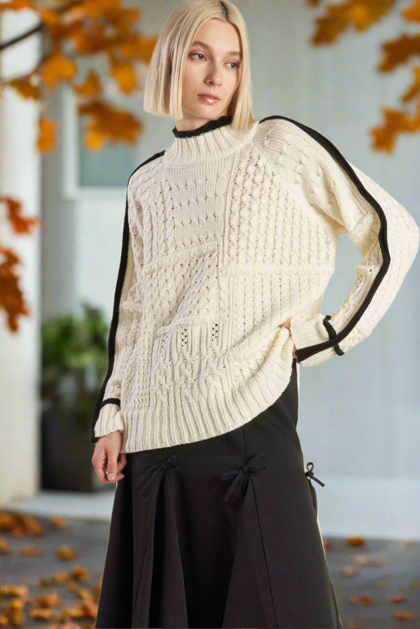 Mock Neck Textured Sweater - Baxter Avenue