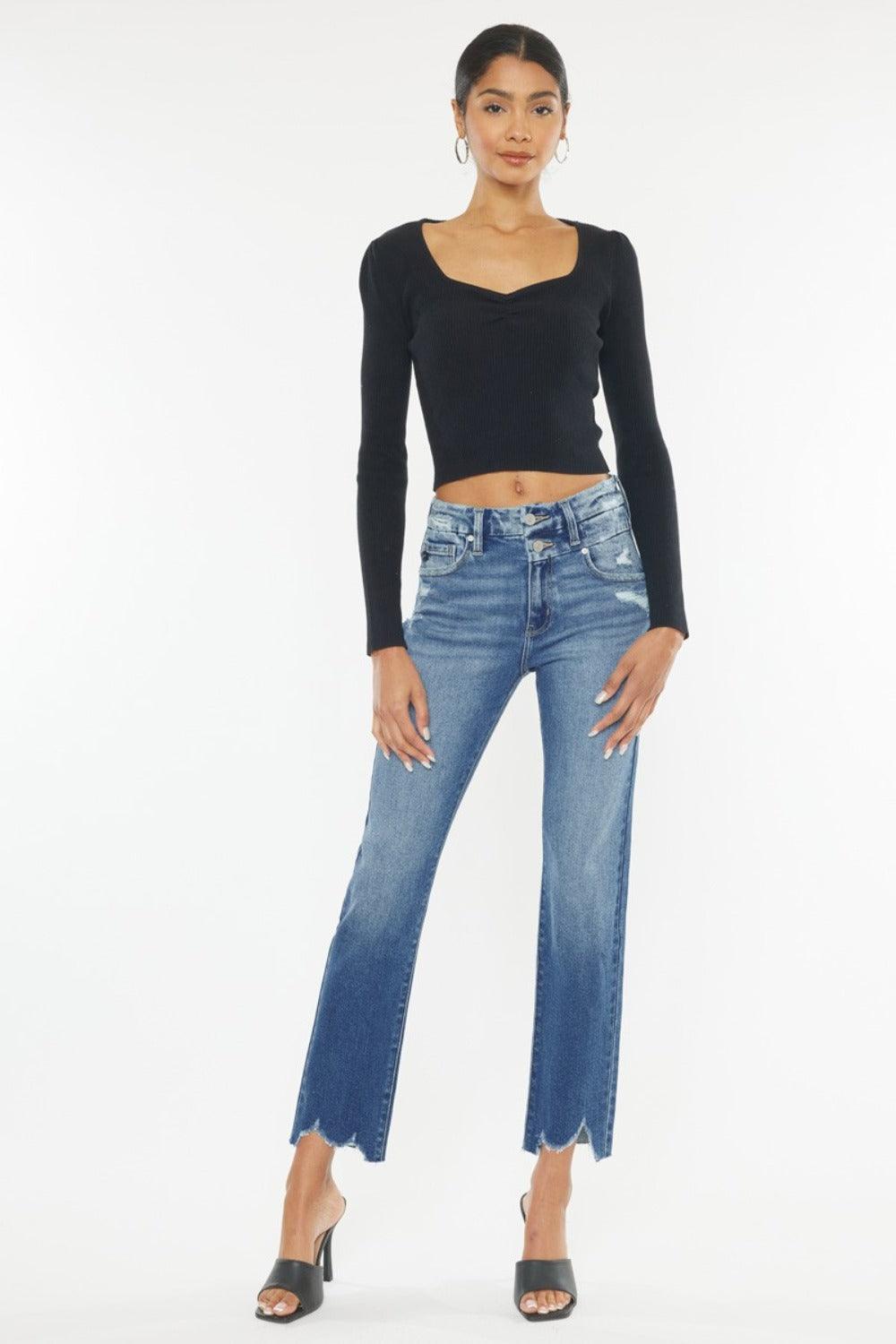 Wide Waistband Slim Straight Jeans - Baxter Avenue