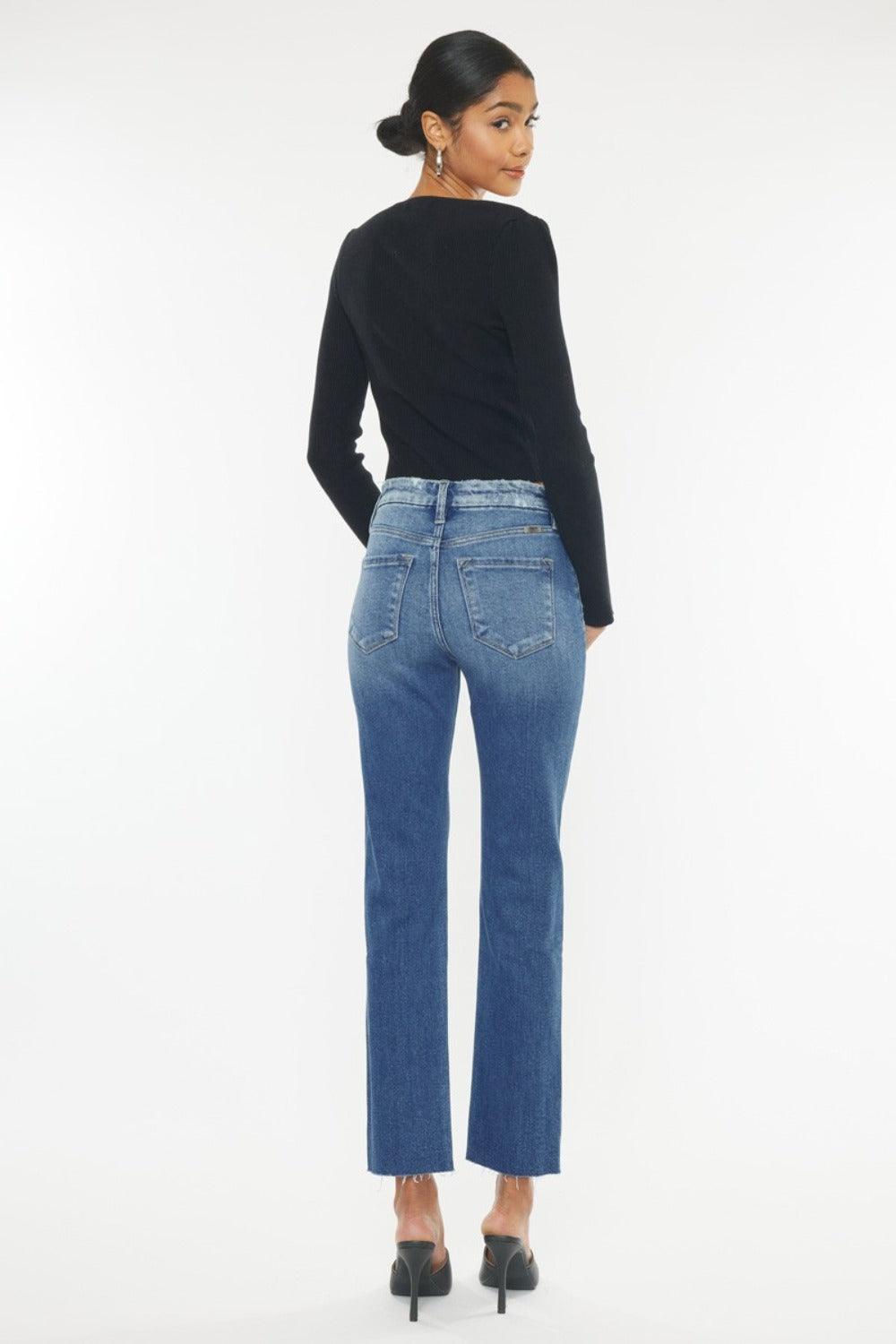 Wide Waistband Slim Straight Jeans - Baxter Avenue
