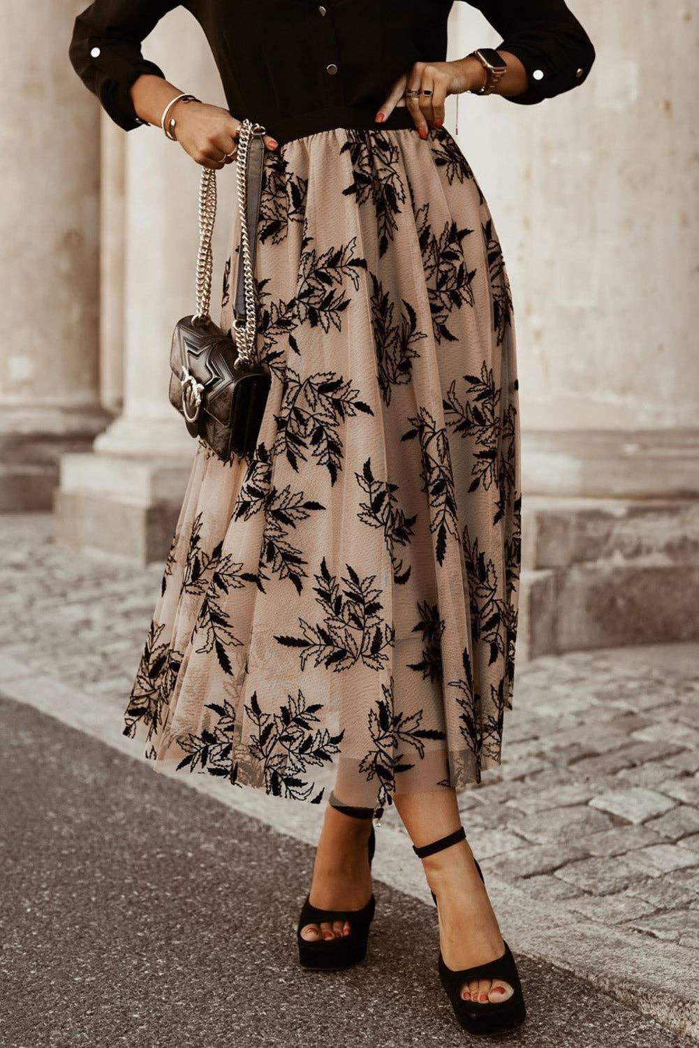 Floral Leaves Embroidered Maxi Skirt - Baxter Avenue