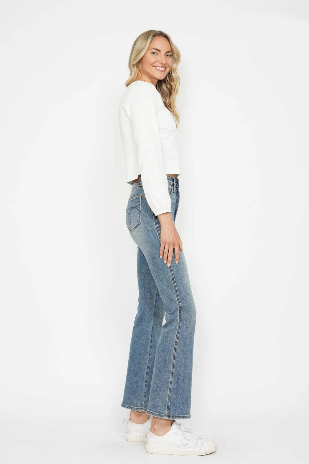 Tummy Control Back Embroidered Pocketed Bootcut Jeans - Baxter Avenue