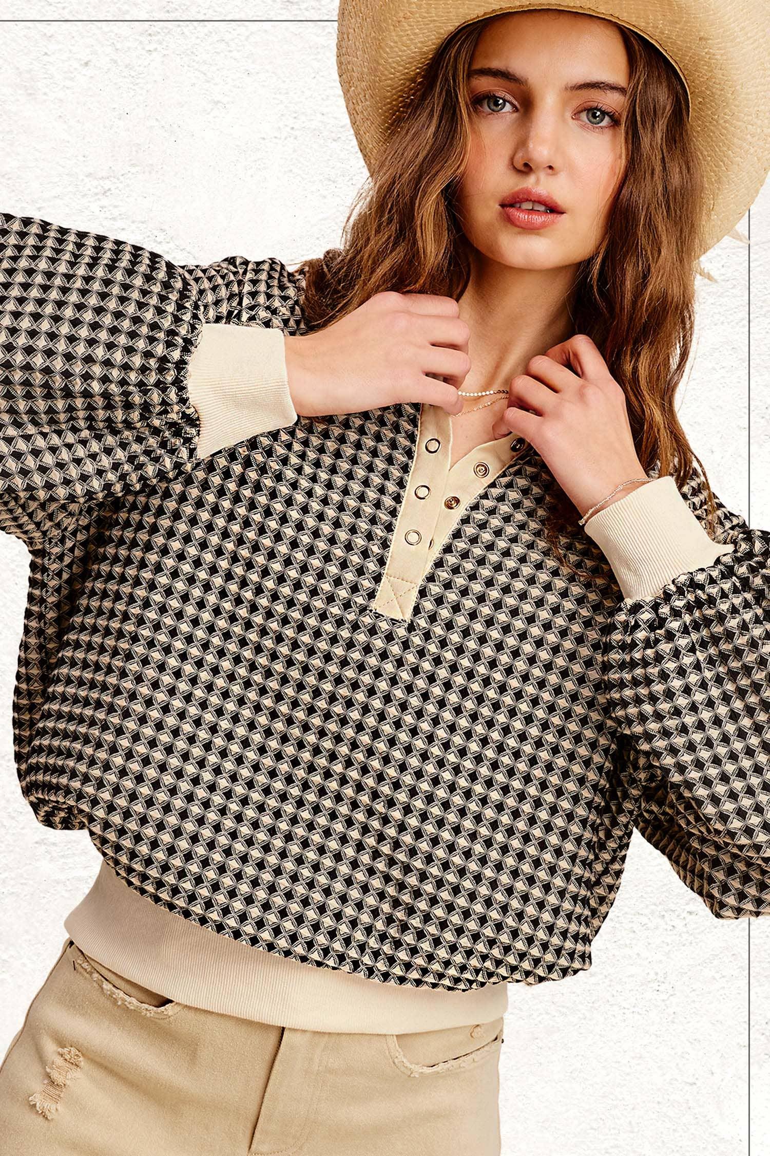 The Waffle Texture Collared Sweatshirt - Baxter Avenue