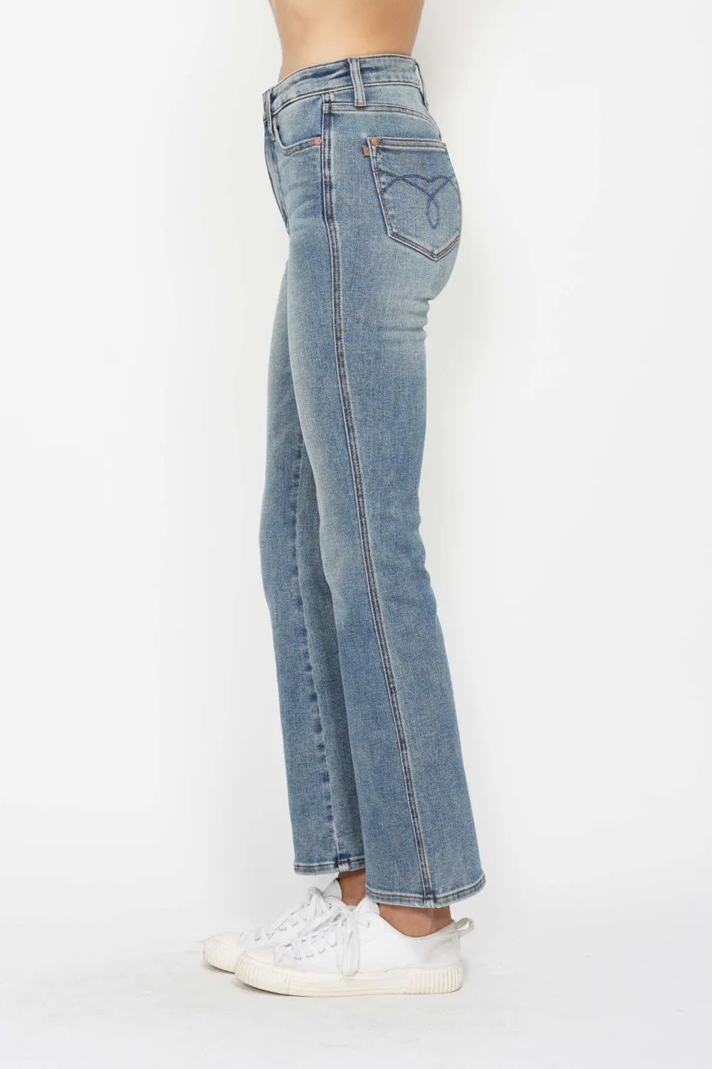 Tummy Control Back Embroidered Pocketed Bootcut Jeans - Baxter Avenue