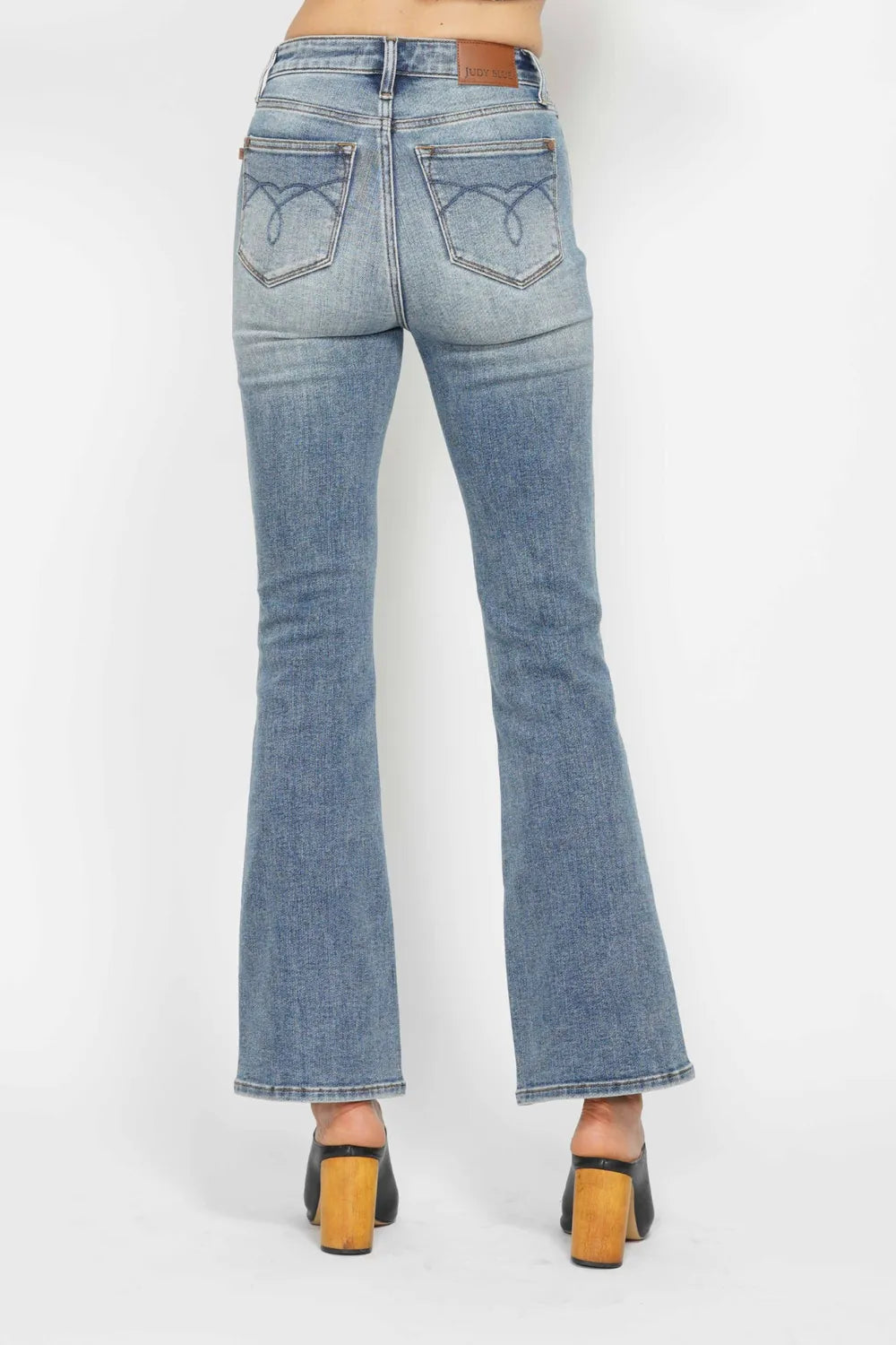 Tummy Control Back Embroidered Pocketed Bootcut Jeans - Baxter Avenue