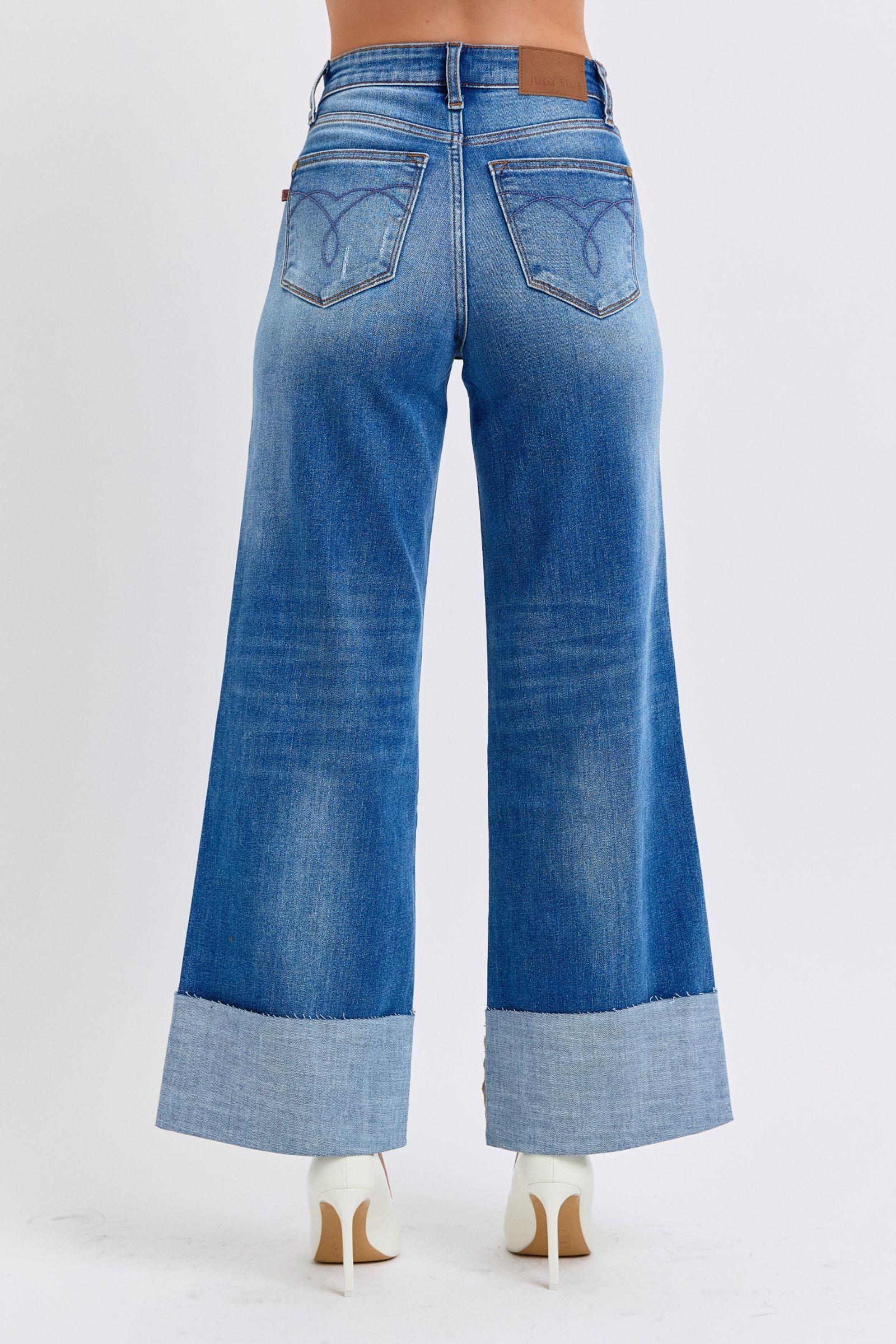 Distressed High Waist Wide Leg Jeans - Baxter Avenue