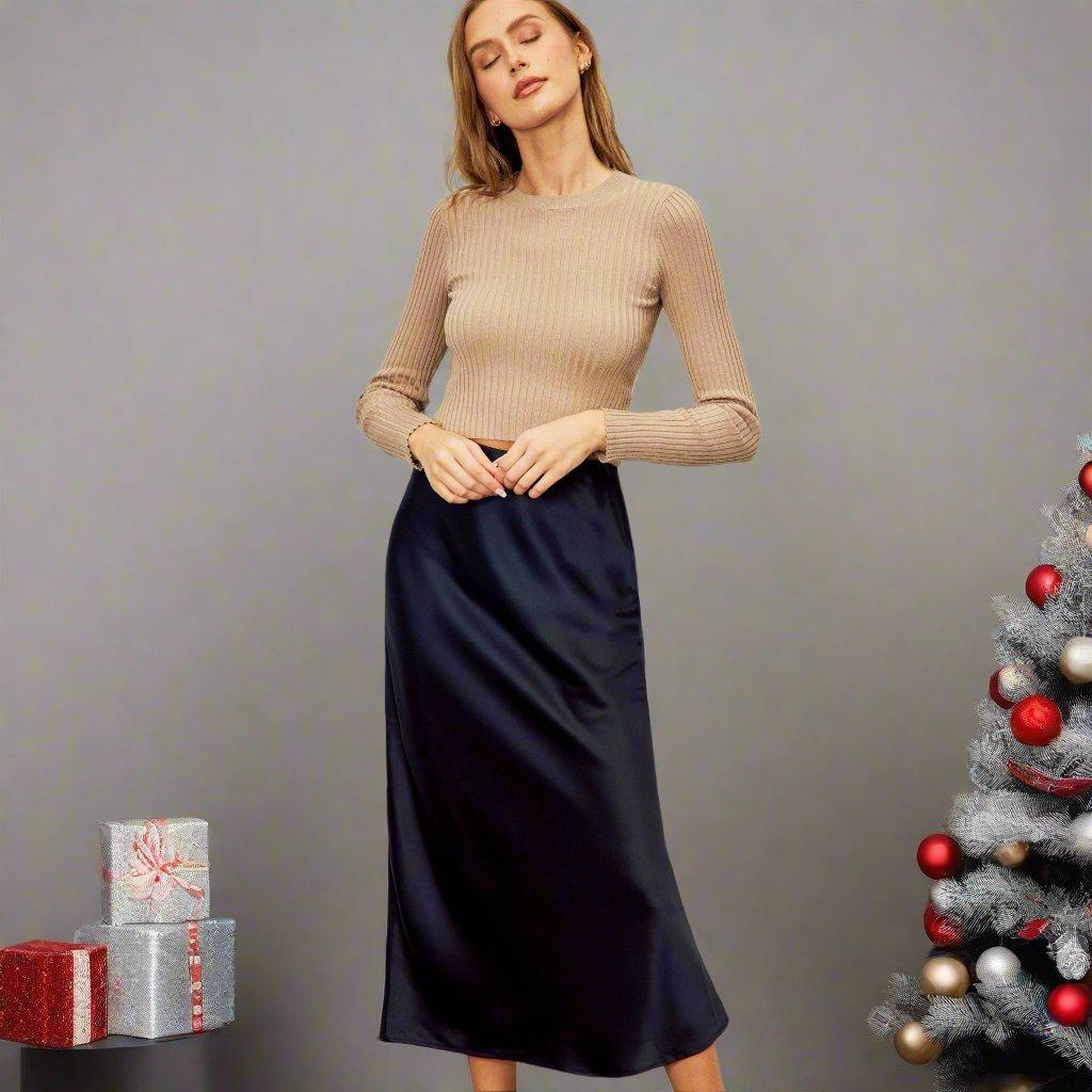 Satin Midi Skirt - Baxter Avenue