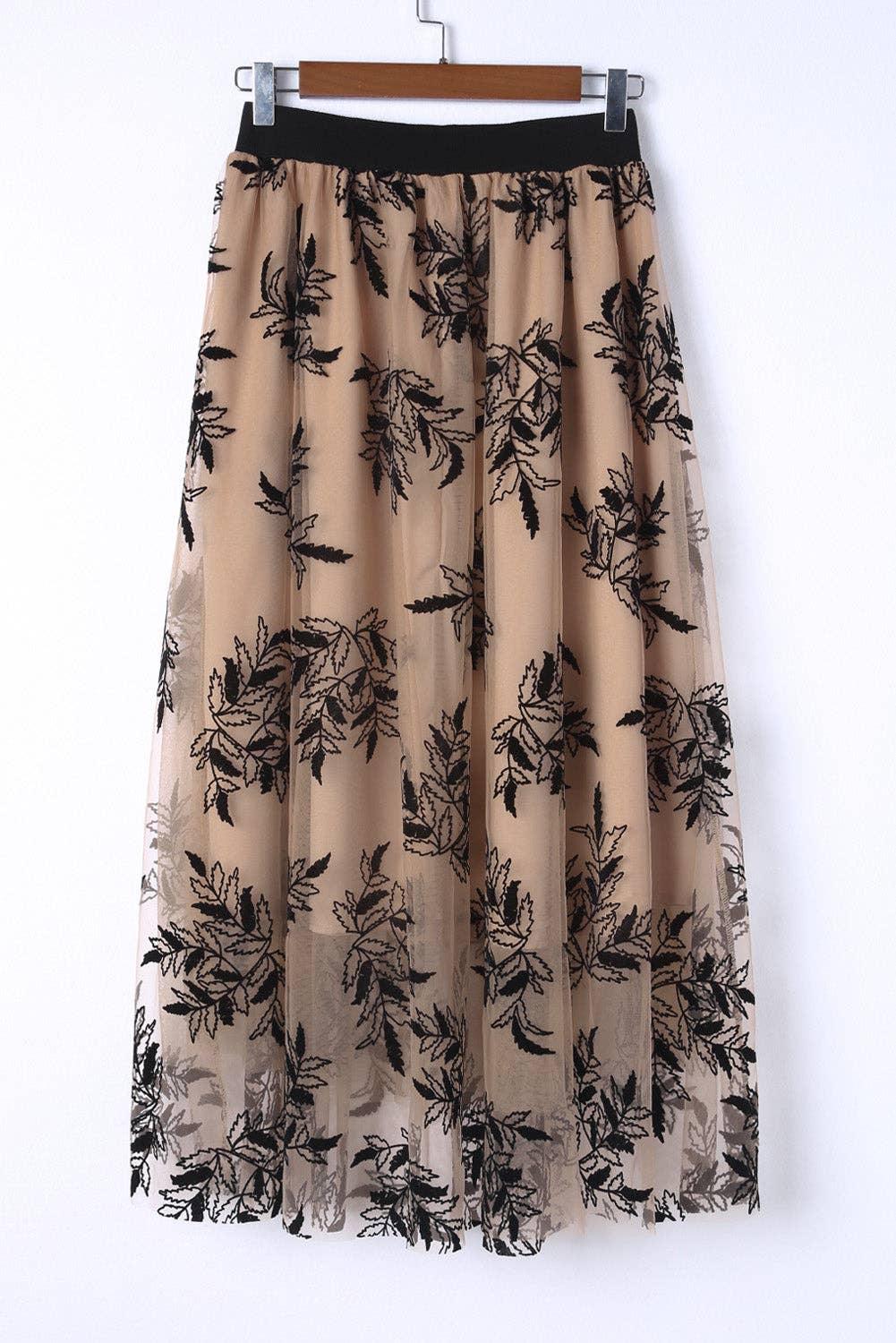 Floral Leaves Embroidered Maxi Skirt - Baxter Avenue