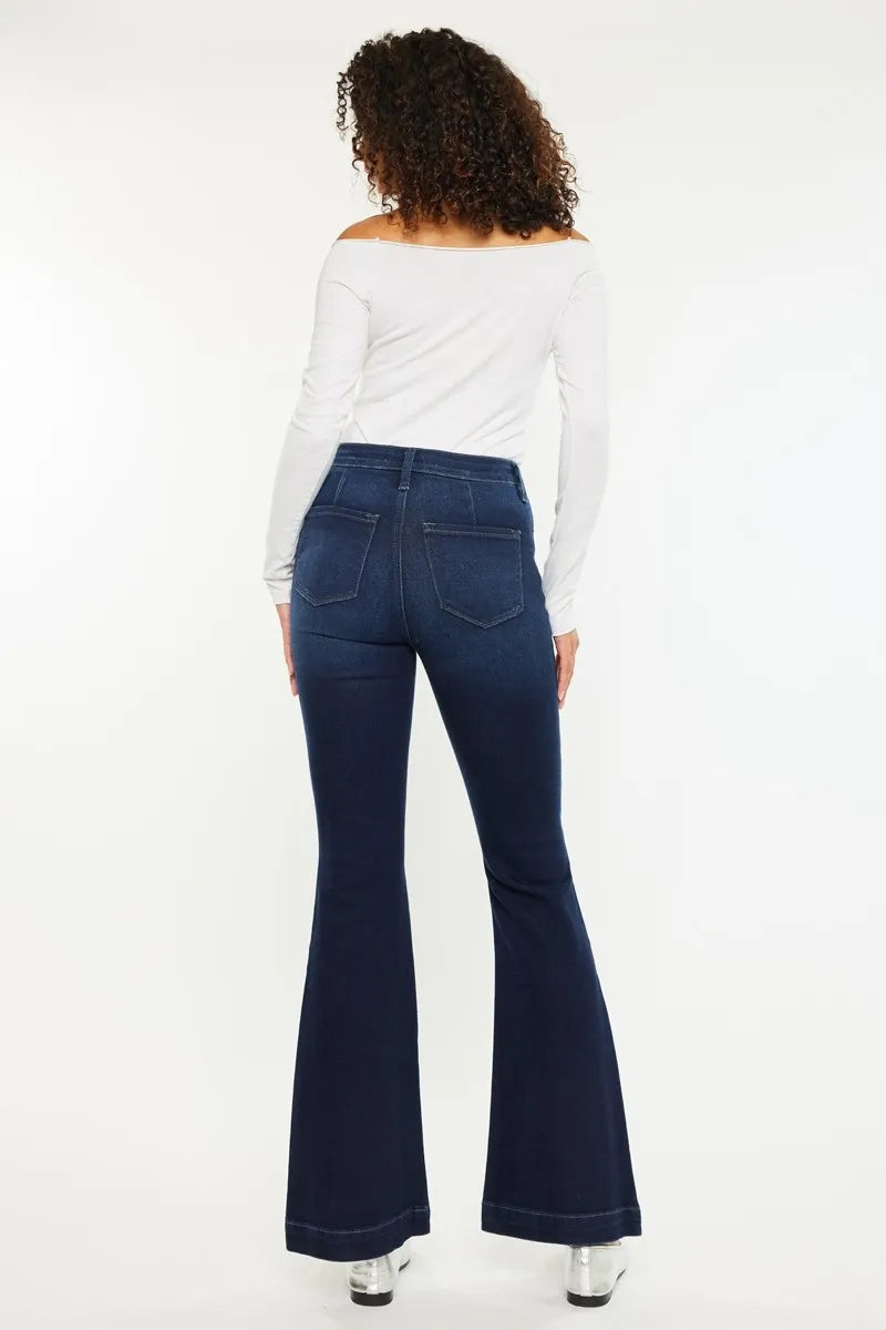 Button Fly High Rise Distressed Flare Jeans - Baxter Avenue