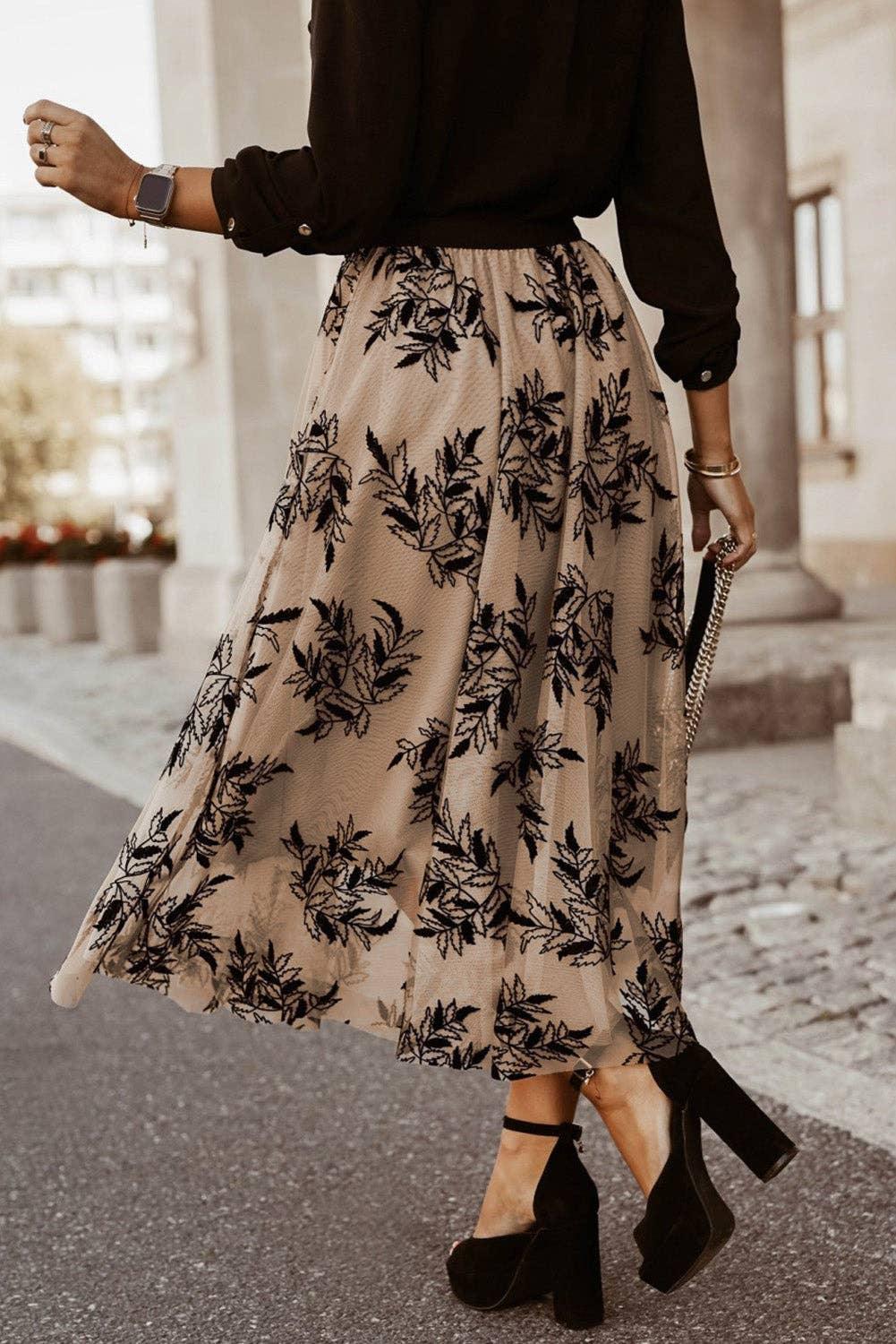 Floral Leaves Embroidered Maxi Skirt - Baxter Avenue