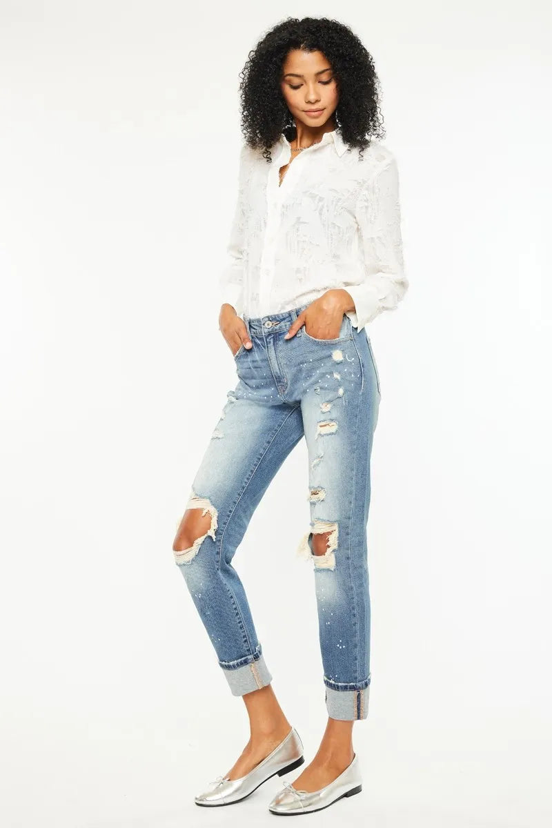 High Rise Distressed Boyfriend Fit Jeans - Baxter Avenue