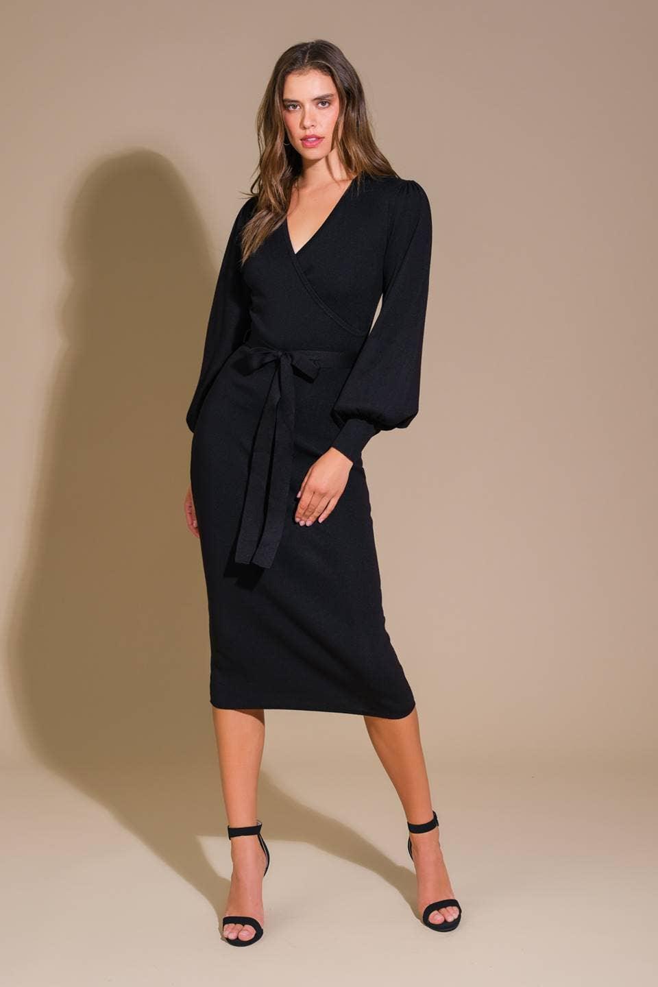 Black wrap sweater dress best sale