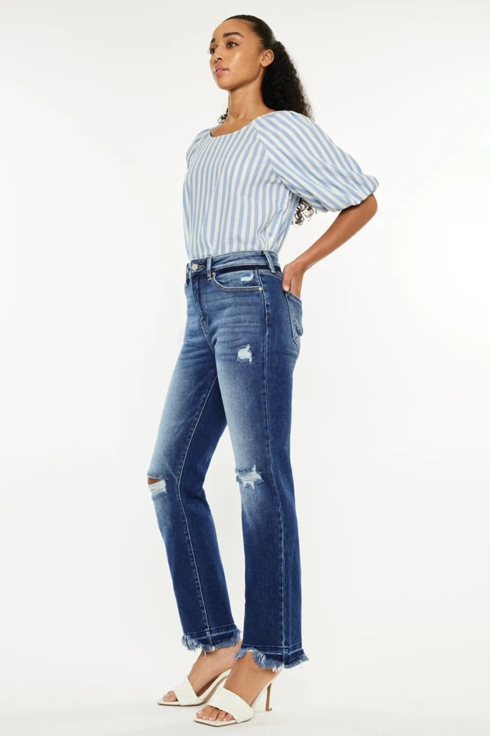 High Rise Distressed Slim Straight Jeans - Baxter Avenue
