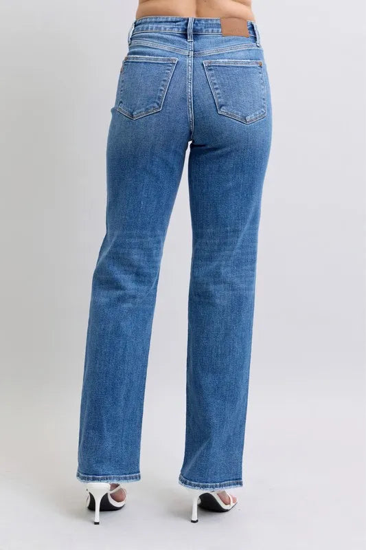 High Waist V-Front Vintage Wash Straight Jeans - Baxter Avenue