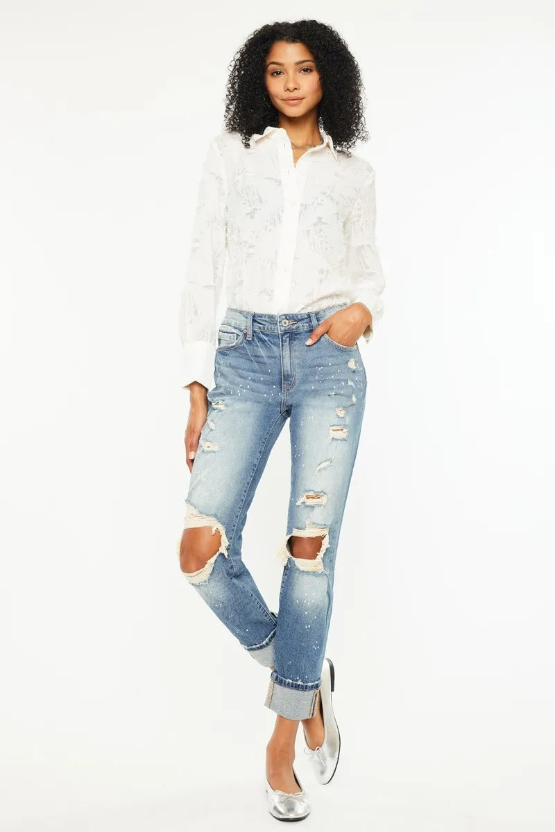 High Rise Distressed Boyfriend Fit Jeans - Baxter Avenue