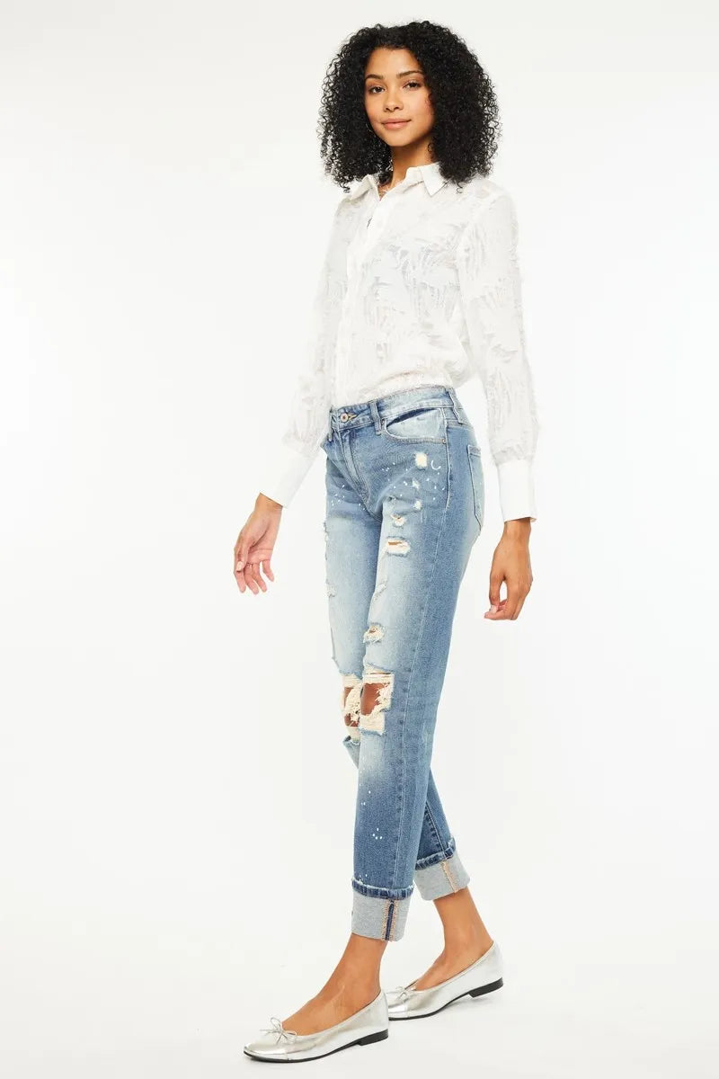 High Rise Distressed Boyfriend Fit Jeans - Baxter Avenue