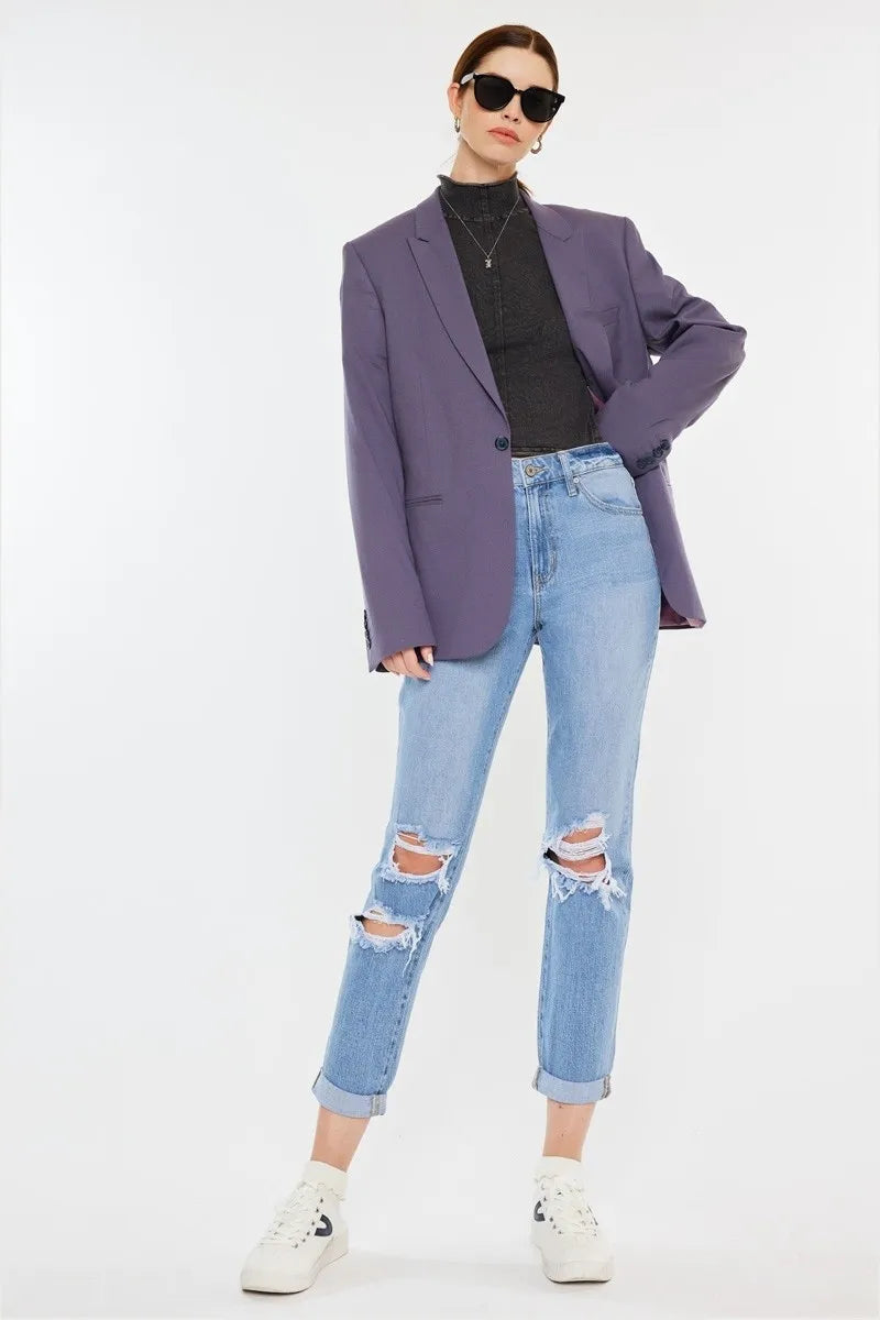 High Rise Distressed Mom Jeans - Baxter Avenue