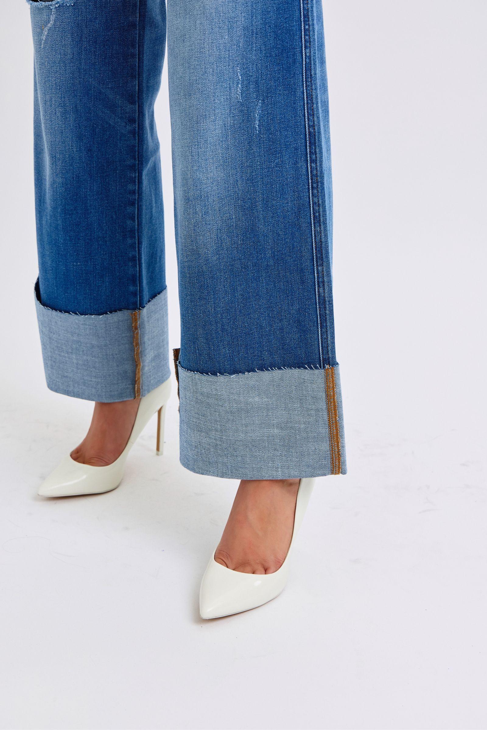 Distressed High Waist Wide Leg Jeans - Baxter Avenue