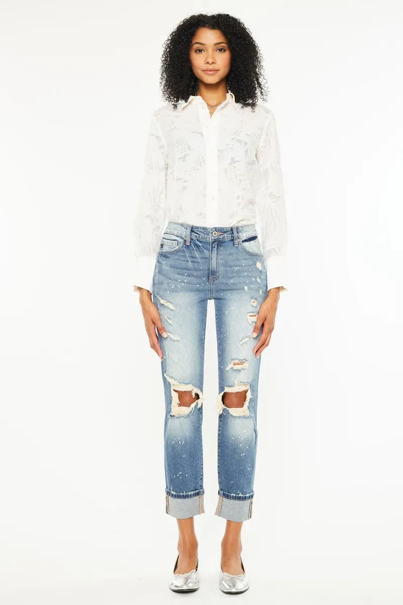 High Rise Distressed Boyfriend Fit Jeans - Baxter Avenue