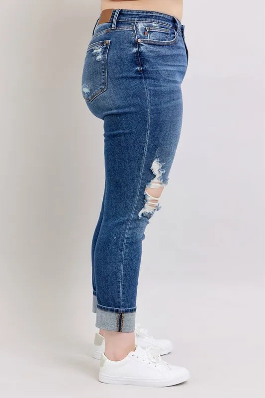 Mid Rise Boyfriend destroy Jeans with Yoke Pockets - Baxter Avenue