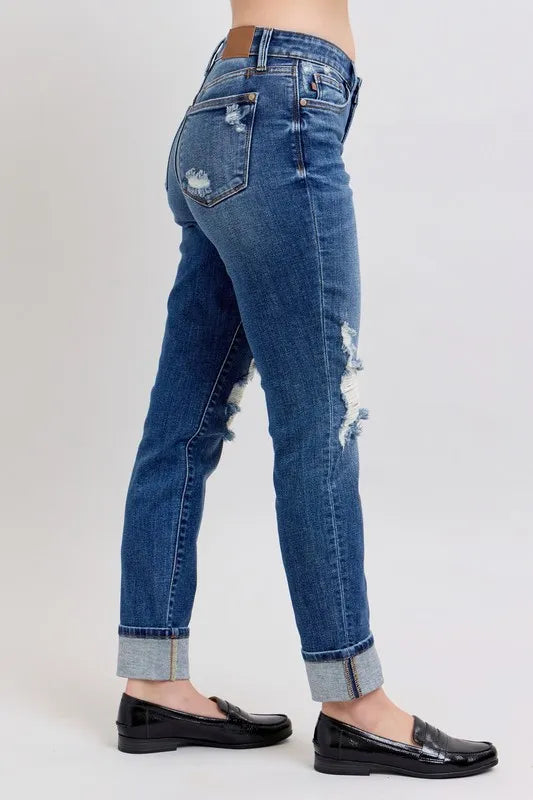 Mid Rise Boyfriend destroy Jeans with Yoke Pockets - Baxter Avenue