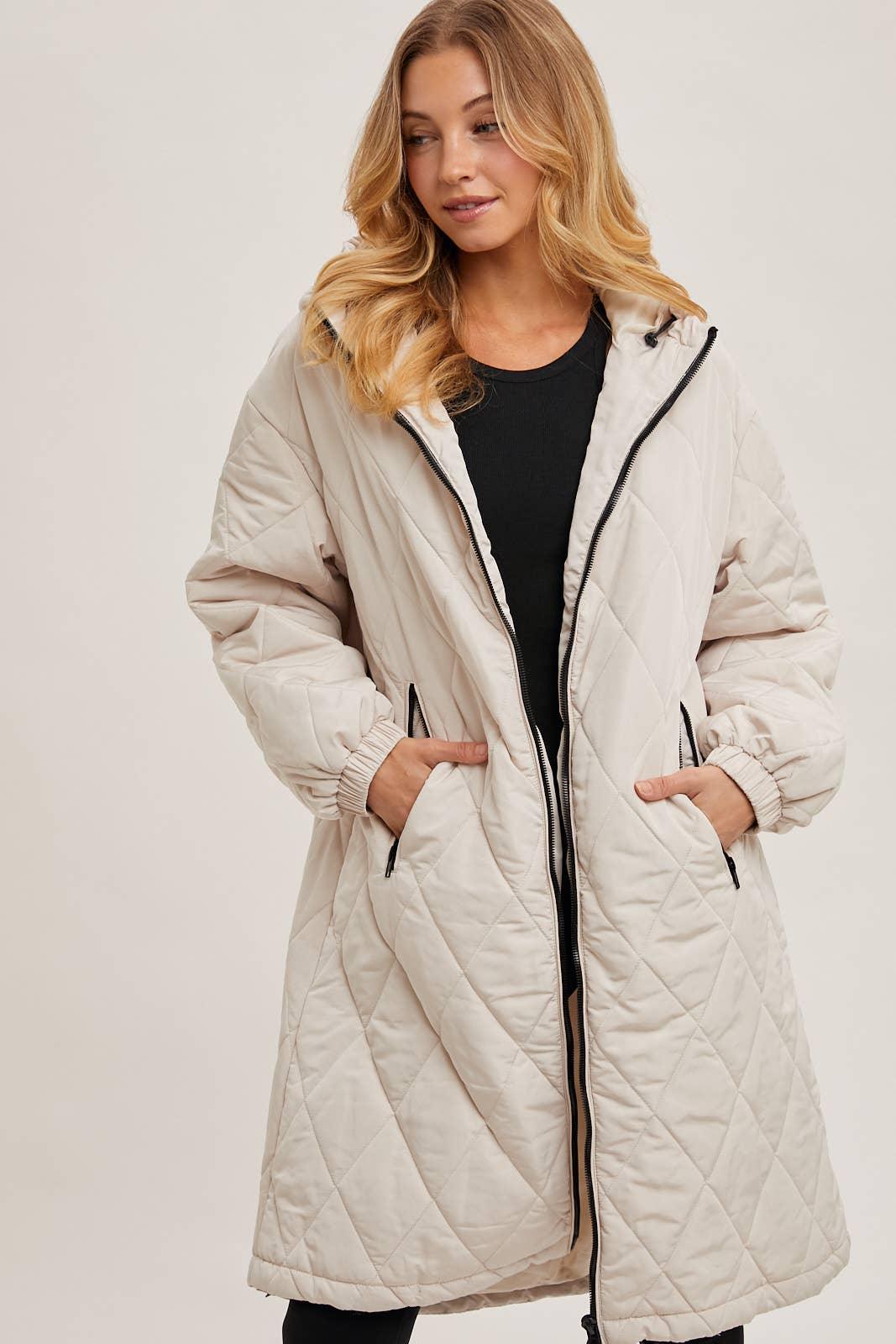 Longline Quilted Puffer Jacket - Main Image