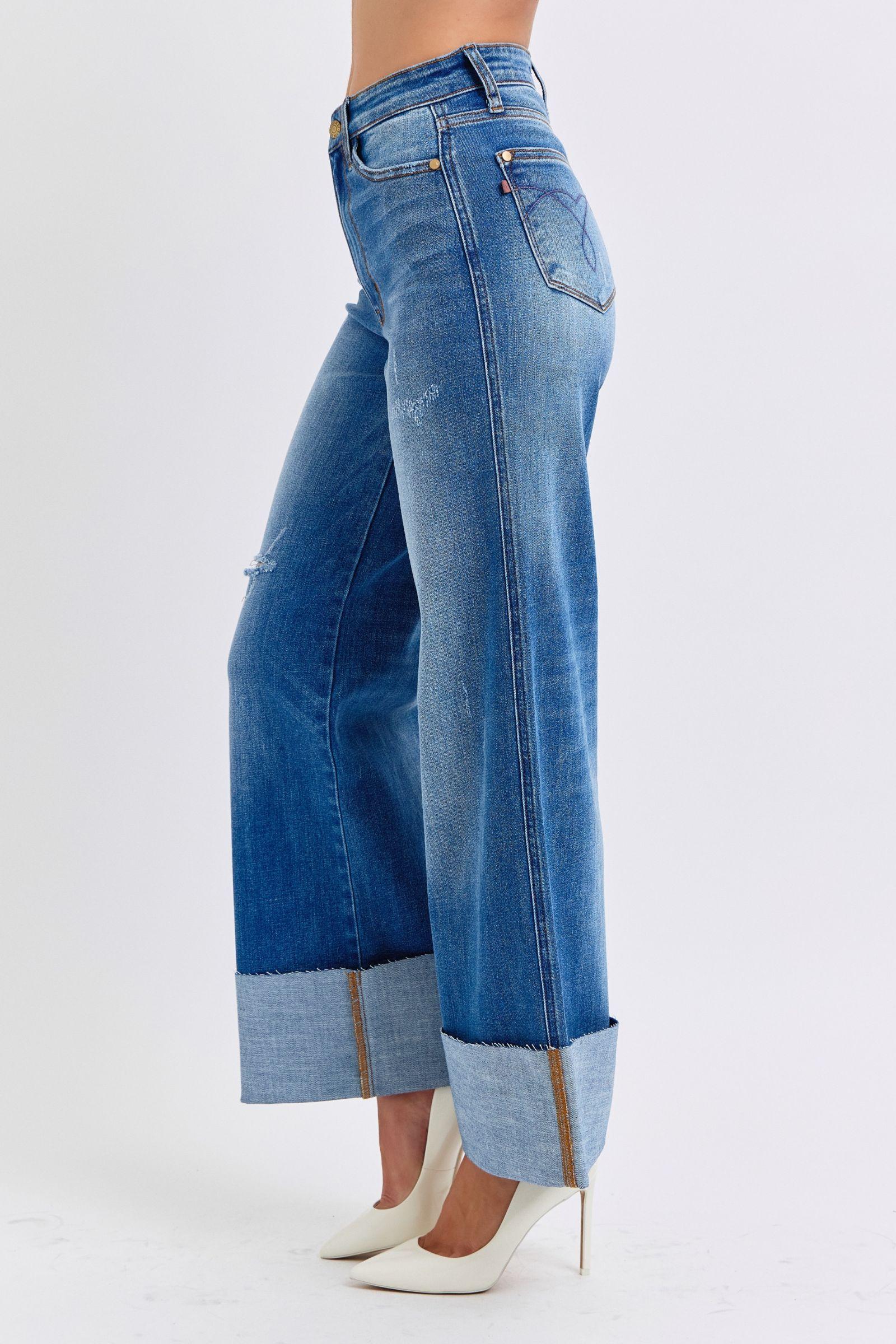 Distressed High Waist Wide Leg Jeans - Baxter Avenue