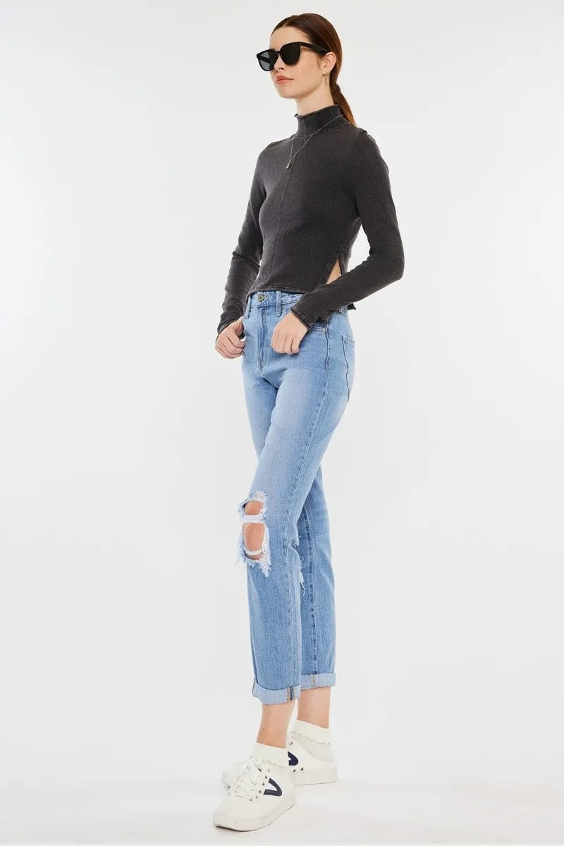 High Rise Distressed Mom Jeans - Baxter Avenue