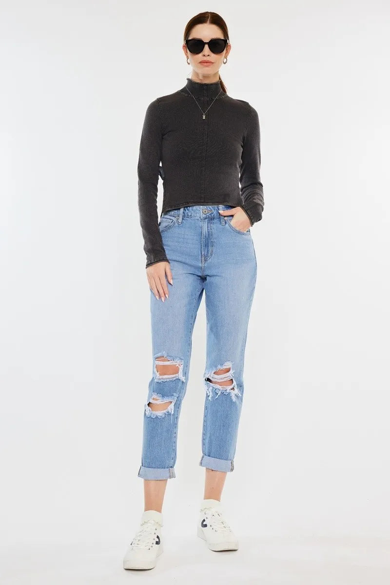 High Rise Distressed Mom Jeans - Baxter Avenue