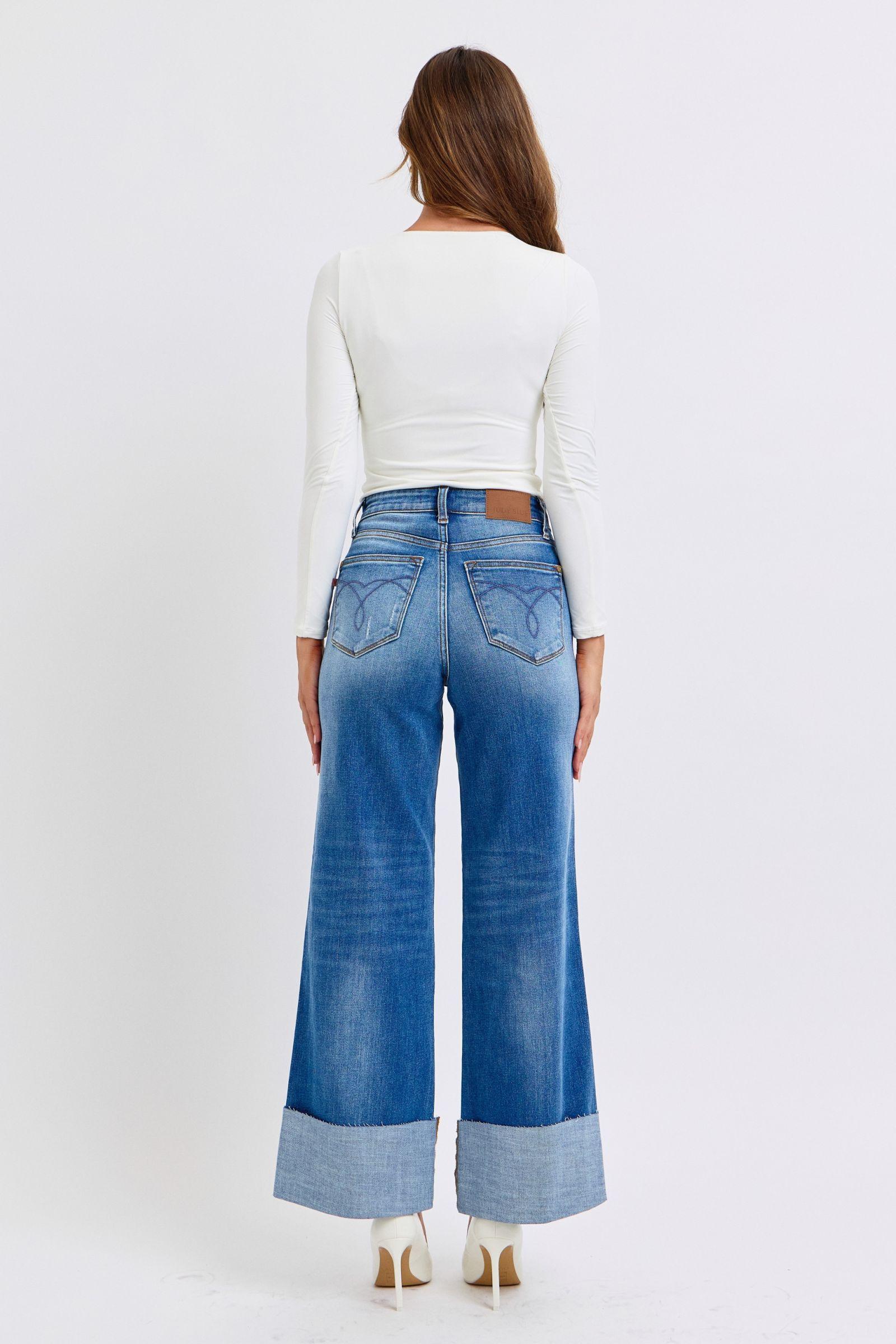Distressed High Waist Wide Leg Jeans - Baxter Avenue